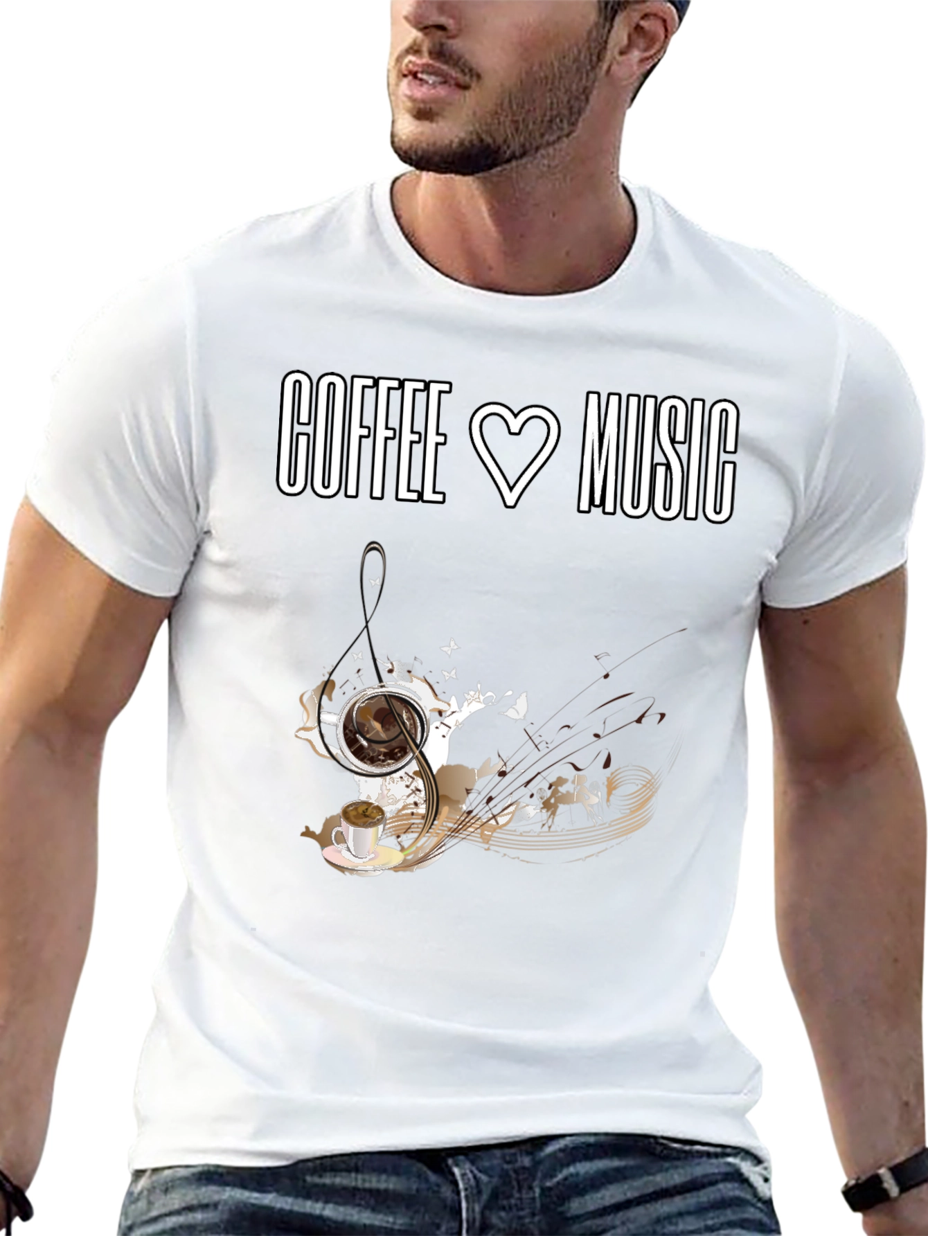 Coffee and Music Lover T-Shirt - Black
