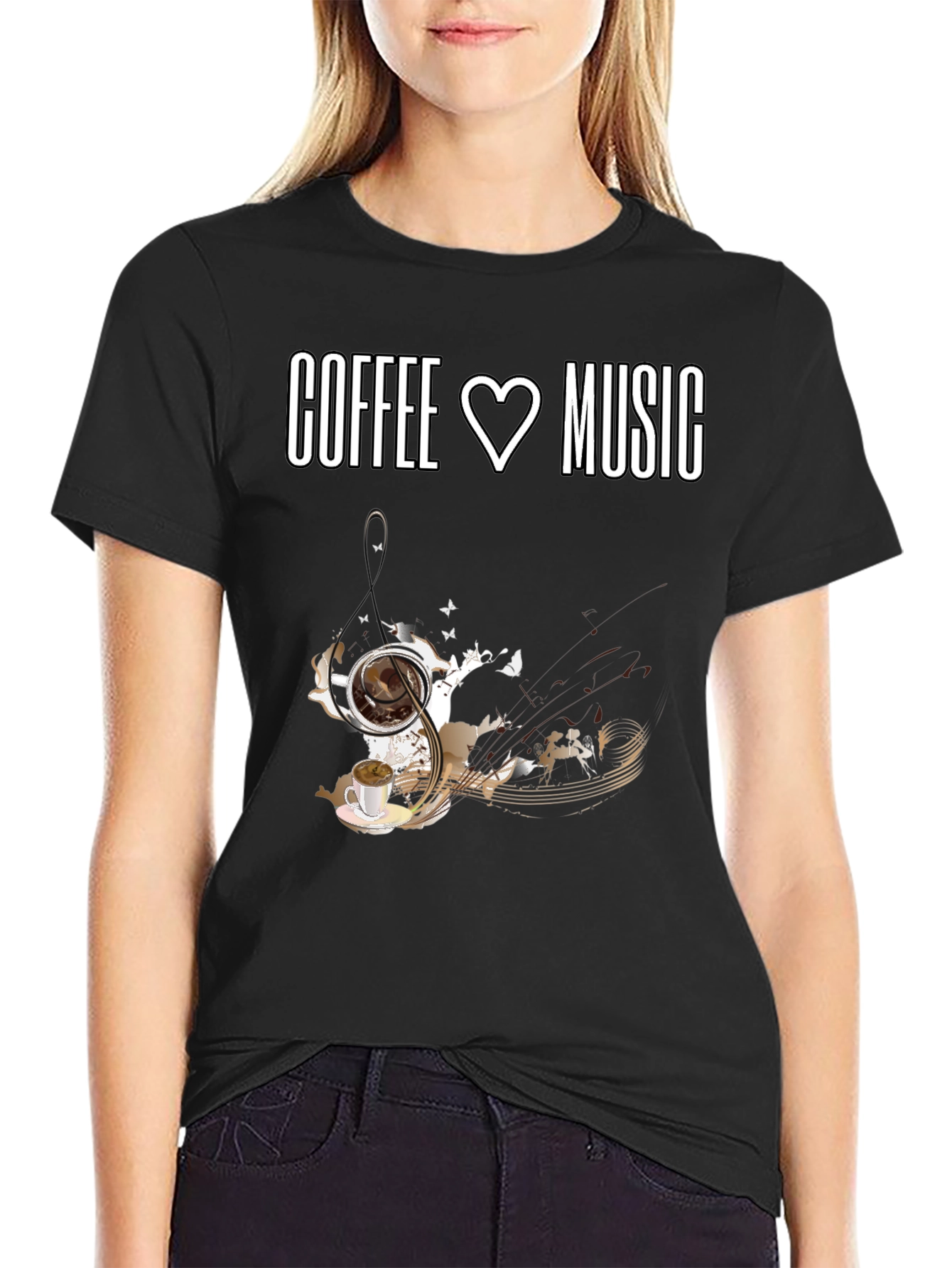 Coffee and Music Lover T-Shirt - Black