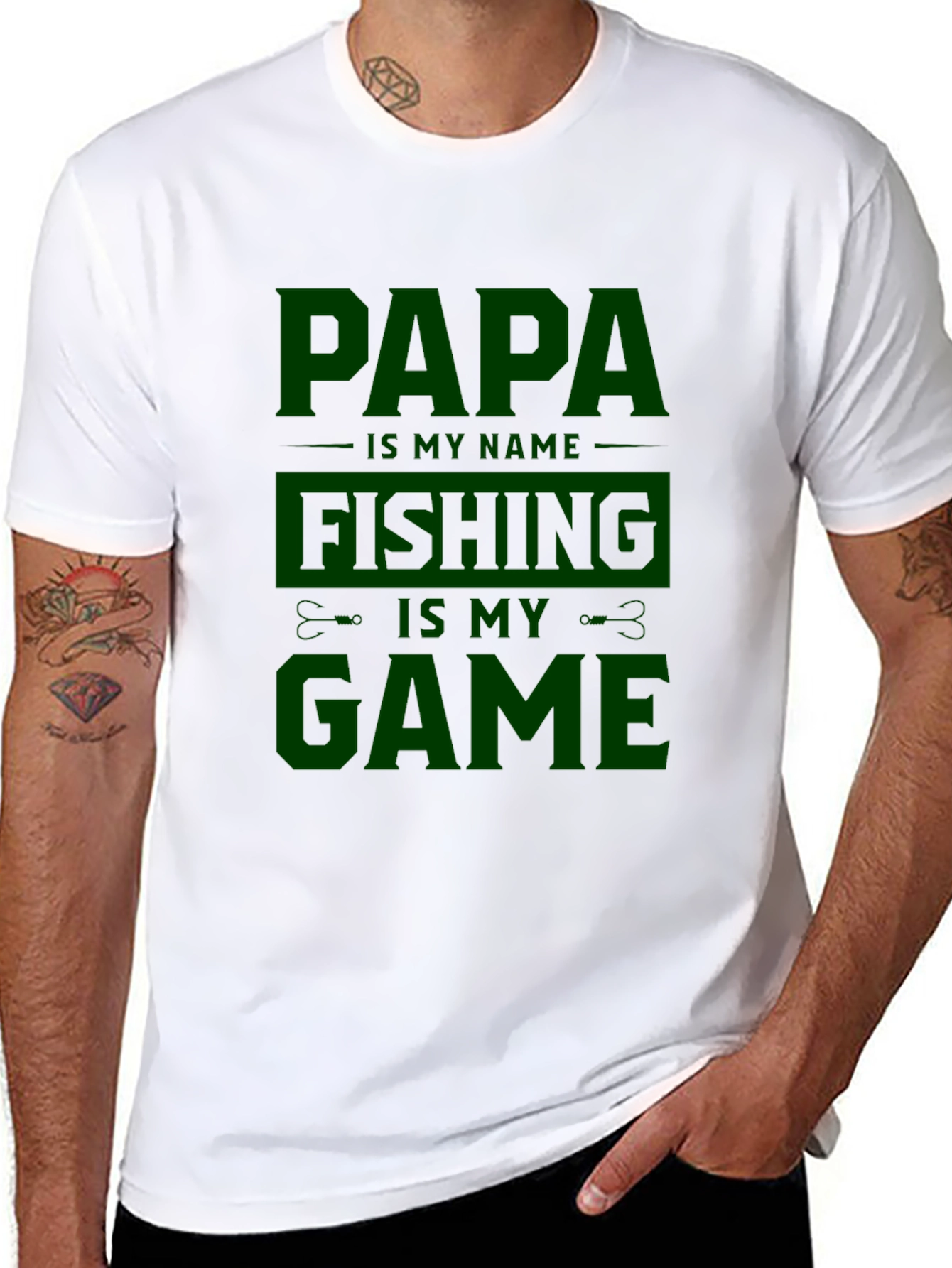Papa Fishing Game Black T-Shirt