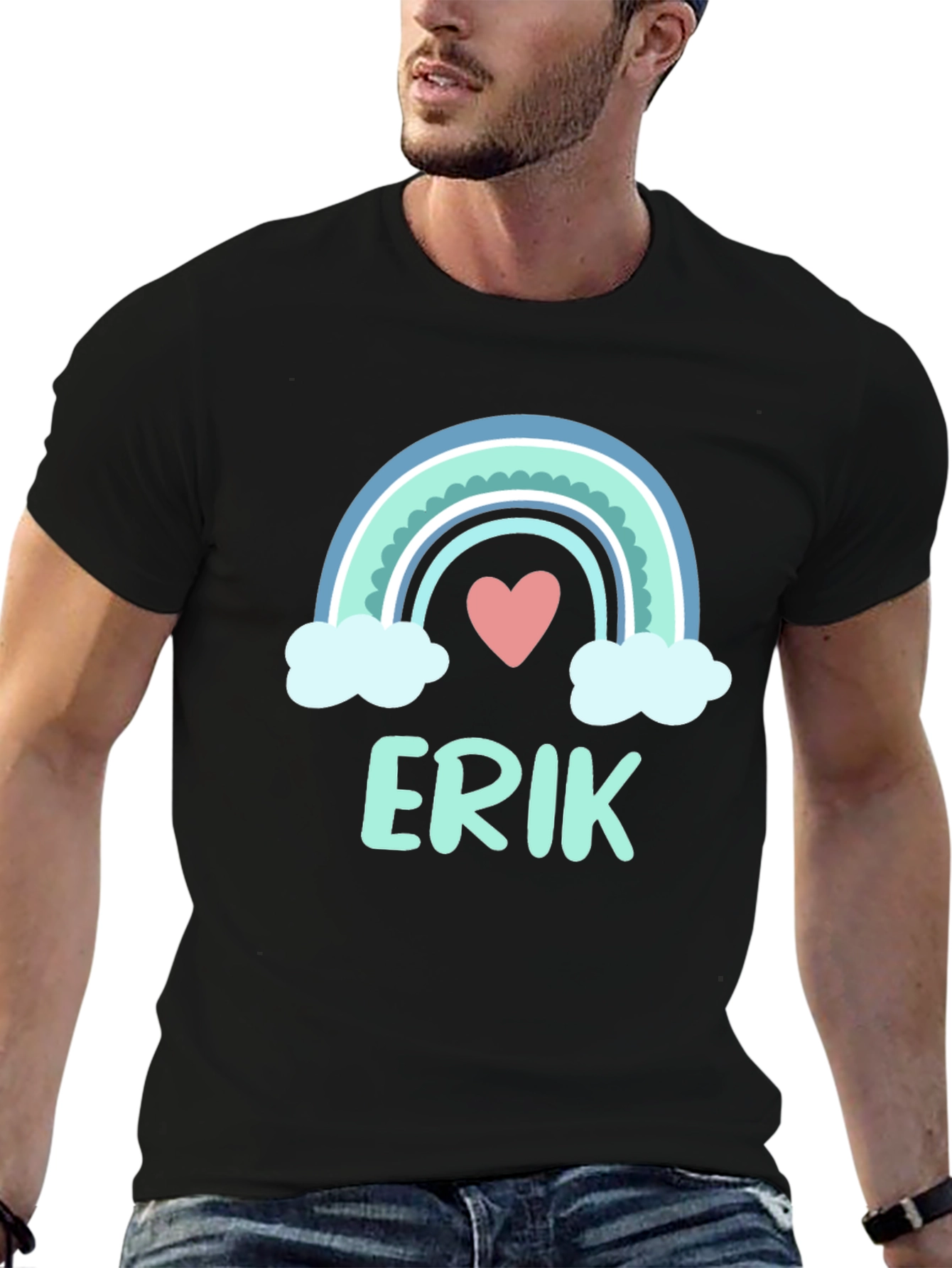 Rainbow Erik Custom Name Black T-Shirt