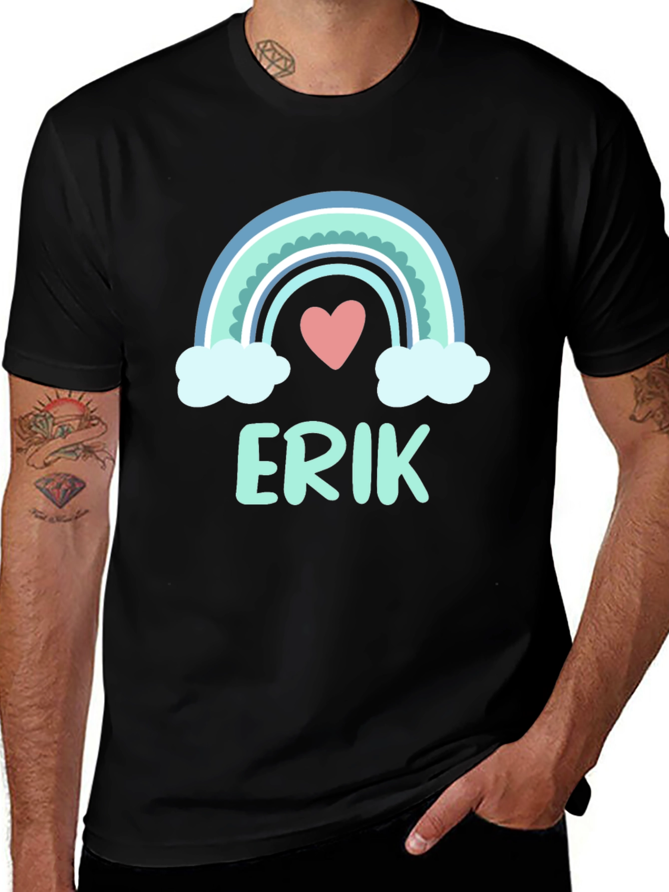 Rainbow Erik Custom Name Black T-Shirt