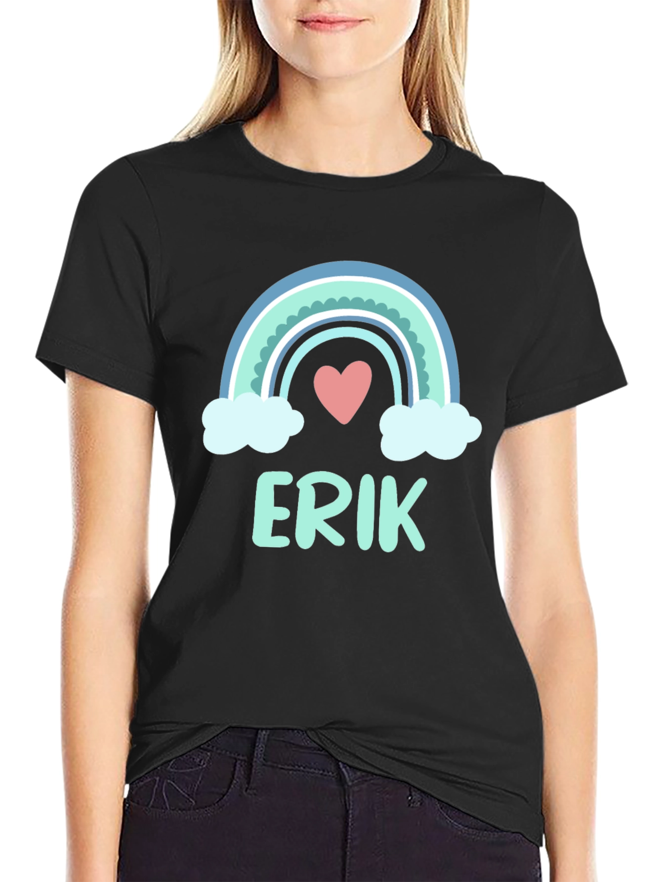 Rainbow Erik Custom Name Black T-Shirt