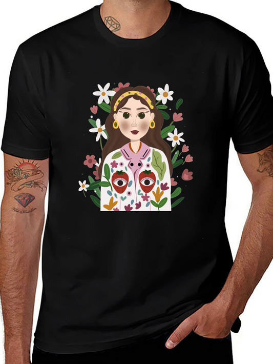 Floral Girl Graphic Tee - Unique Design Soft Fabric