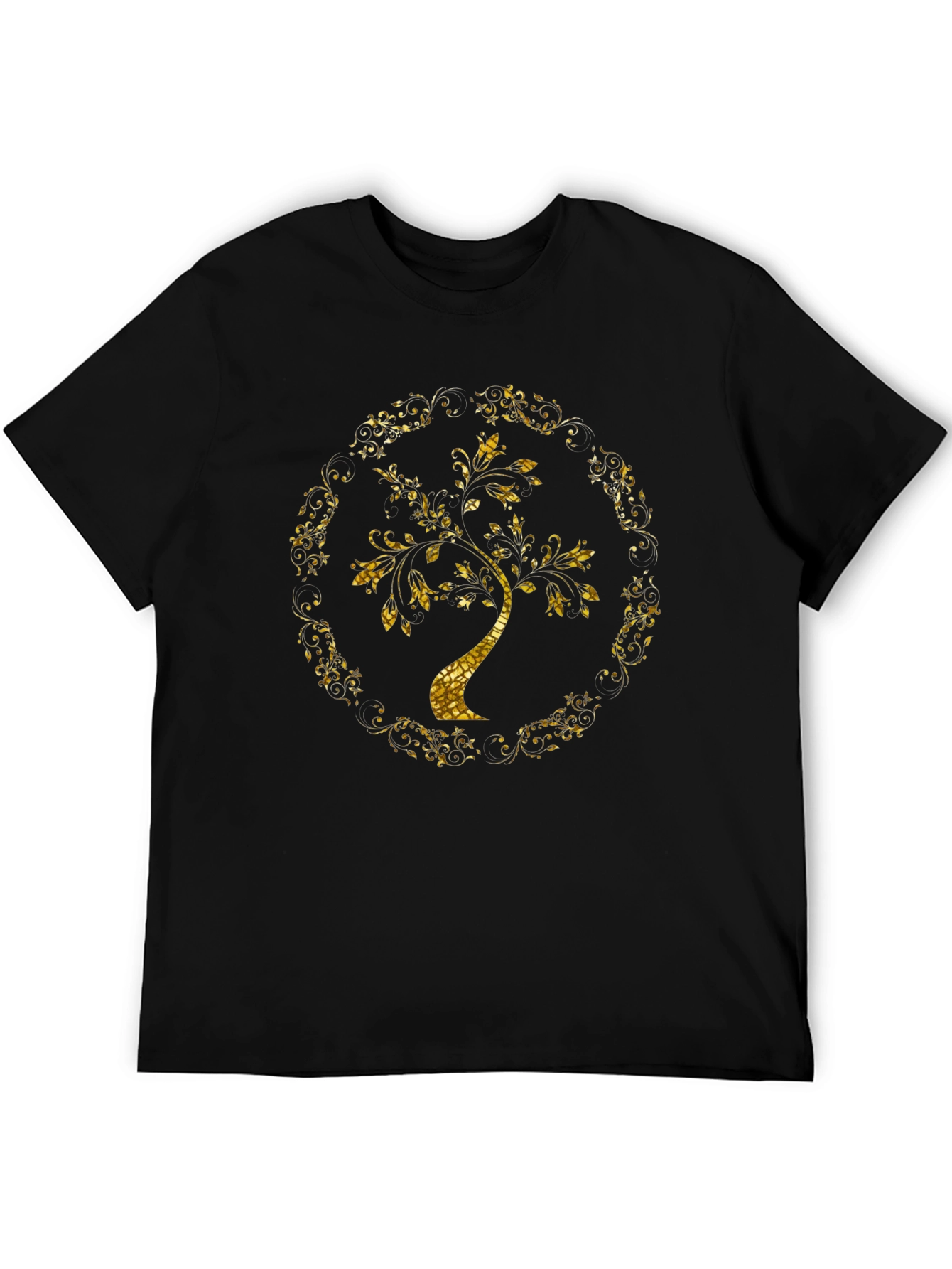 Golden Tree Graphic Tee - Stylish Mens Black T-Shirt