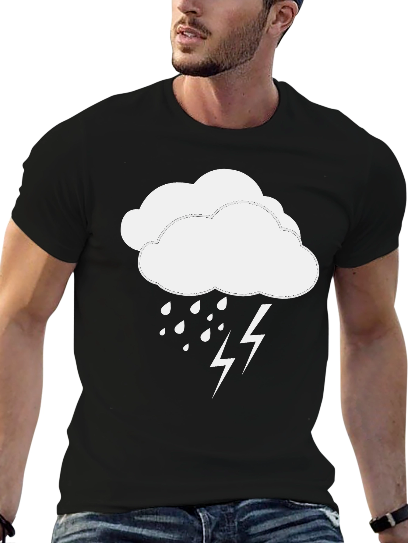 Rain Cloud & Lightning Bolt Black T-Shirt