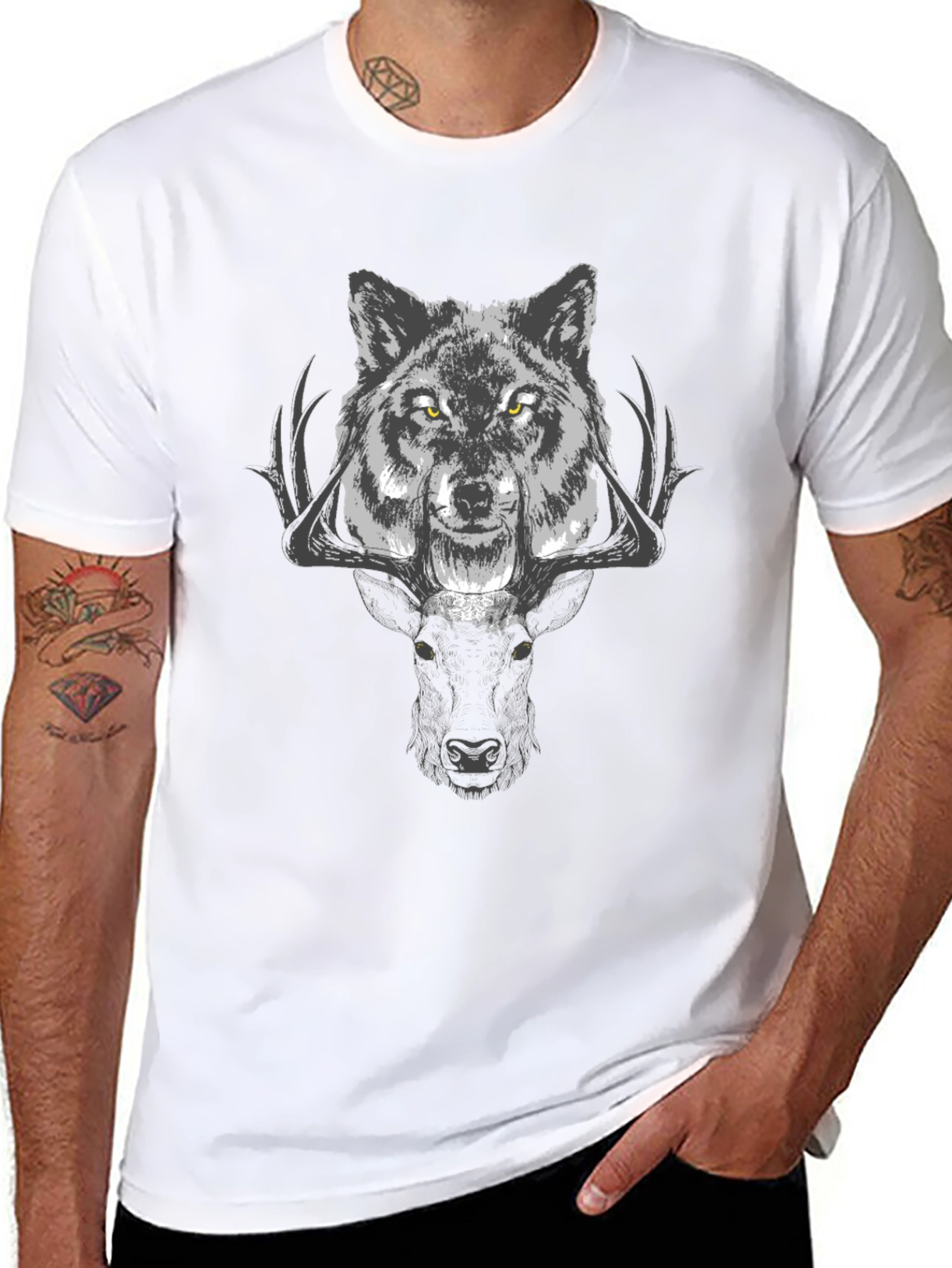 Wolf & Deer Graphic Tee - Black T-Shirt