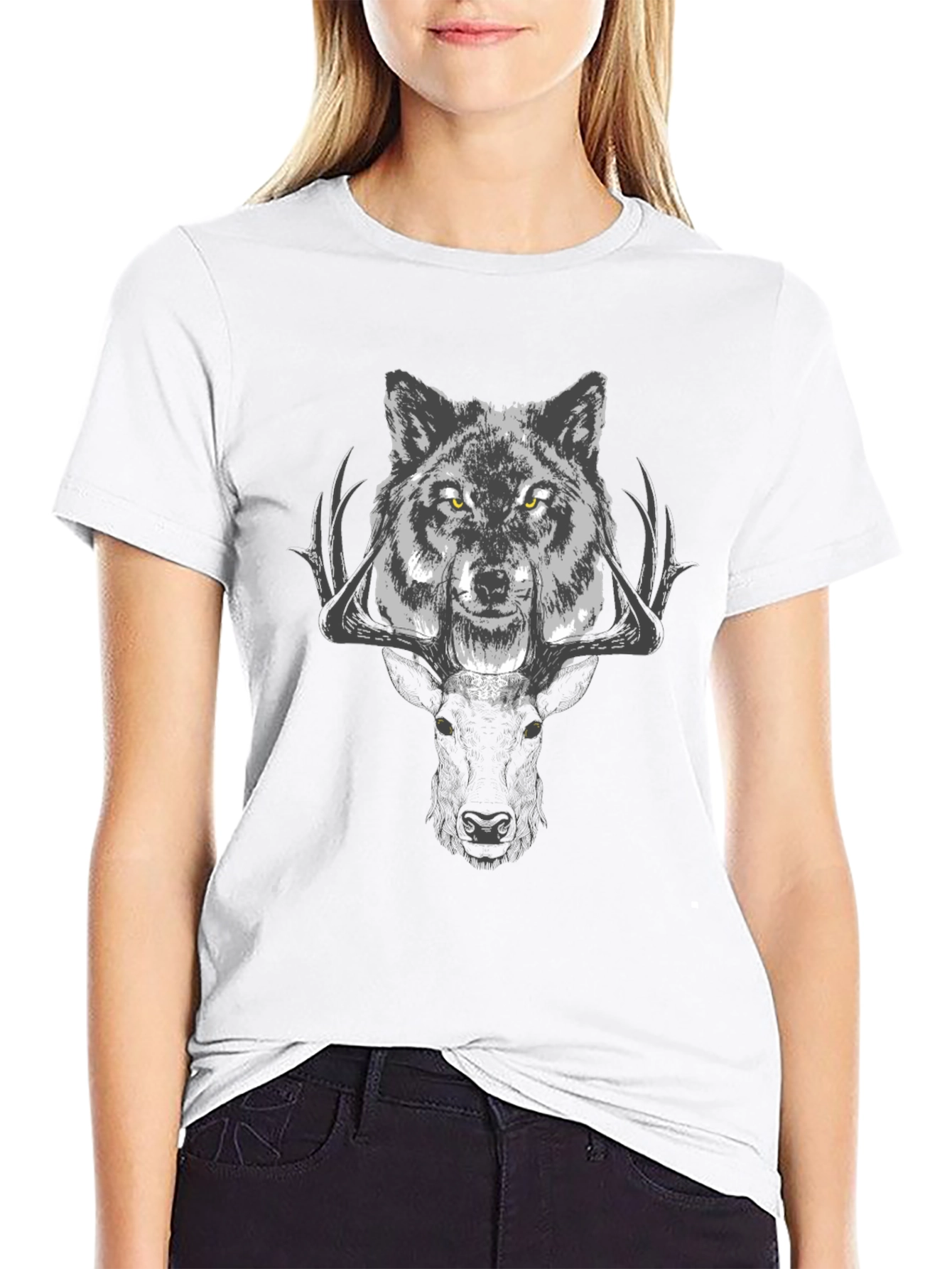 Wolf & Deer Graphic Tee - Black T-Shirt
