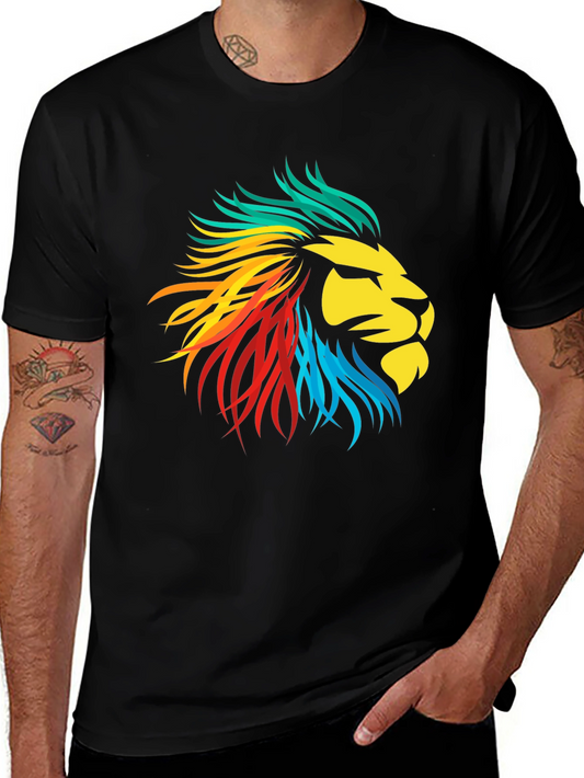 Colorful Lion Graphic Black T-Shirt