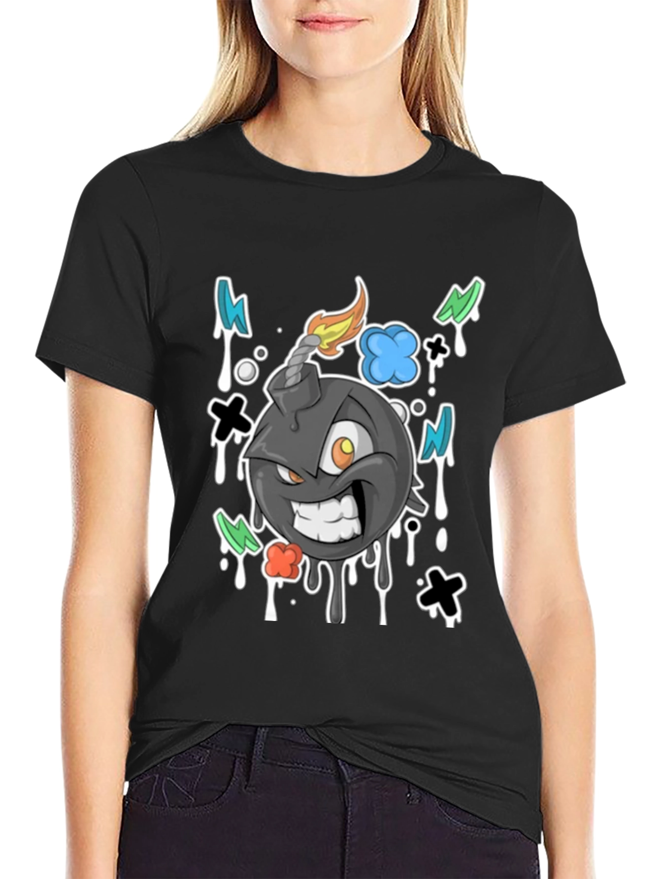 Cartoon Bomb Graphic Tee - Black