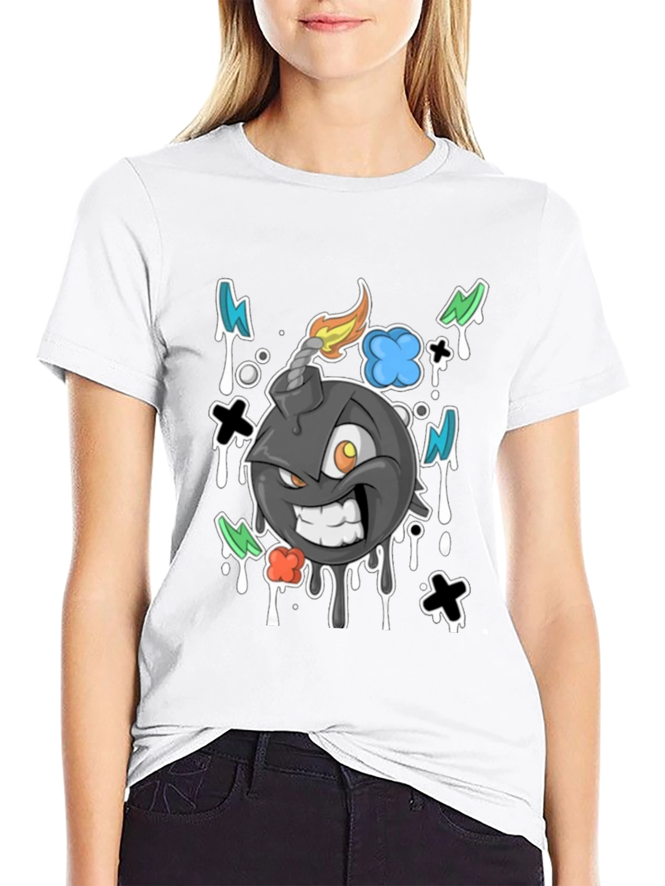 Cartoon Bomb Graphic Tee - Black