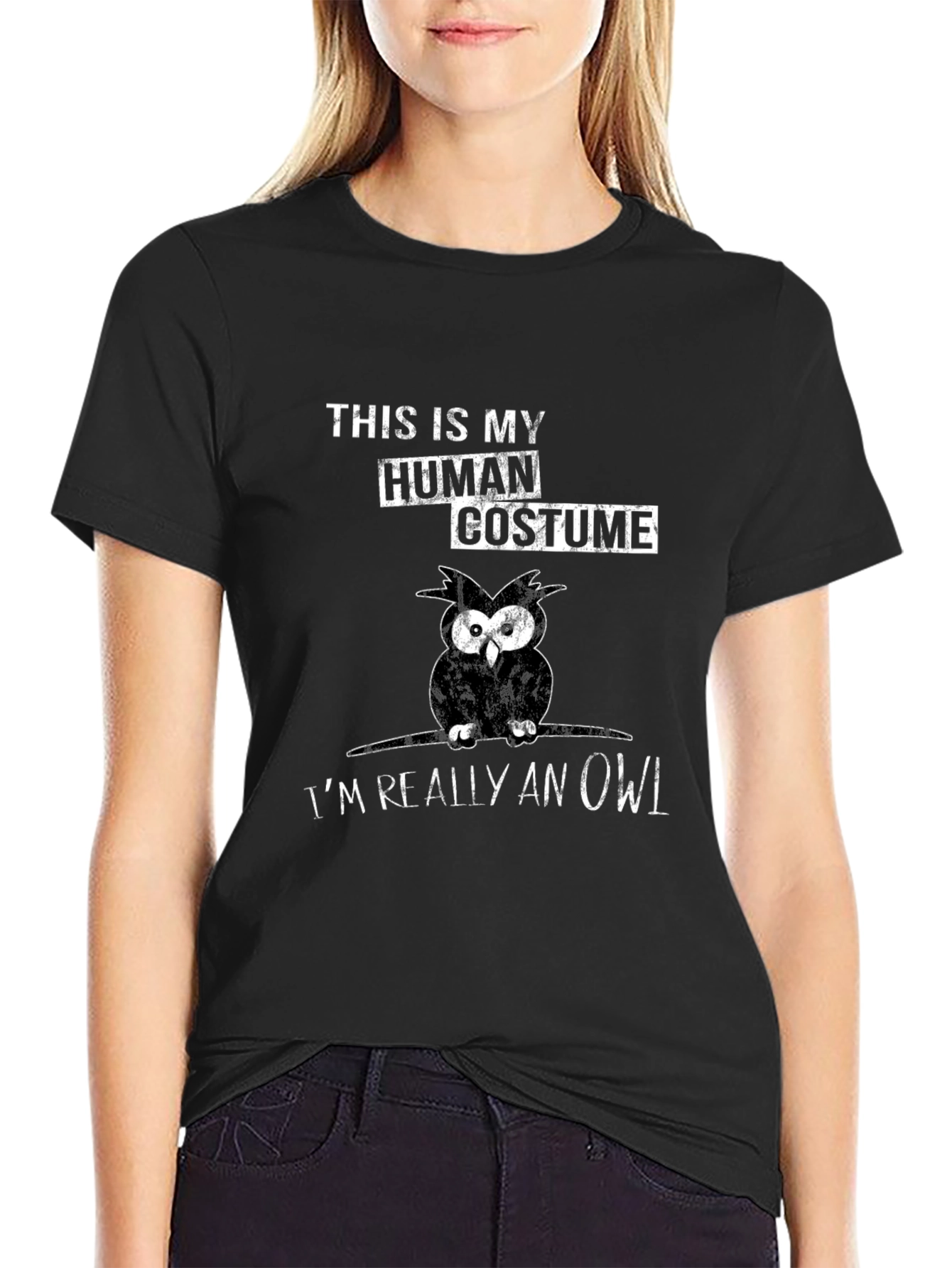 Human Costume Owl T-Shirt Funny Halloween Tee