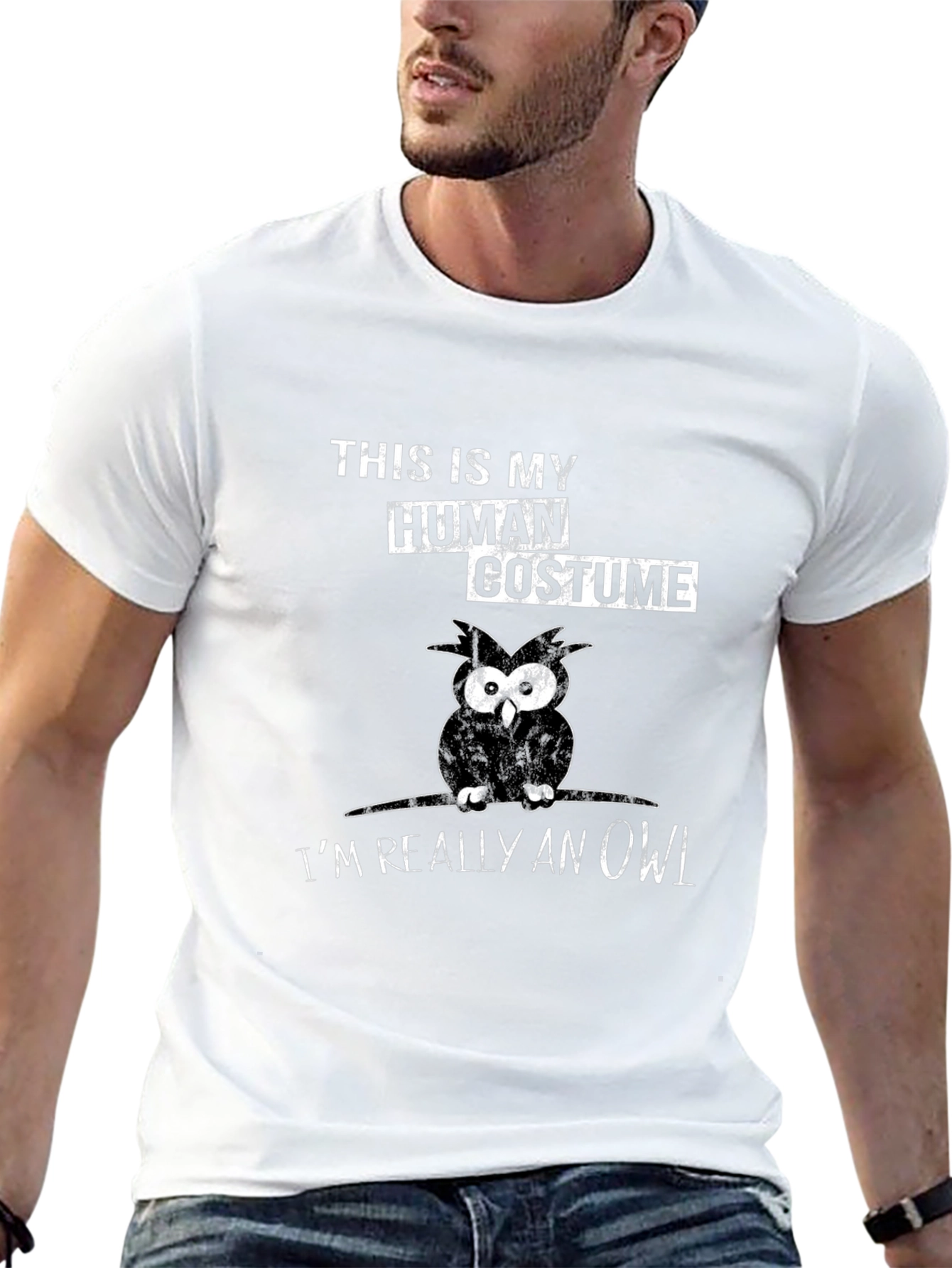 Human Costume Owl T-Shirt Funny Halloween Tee