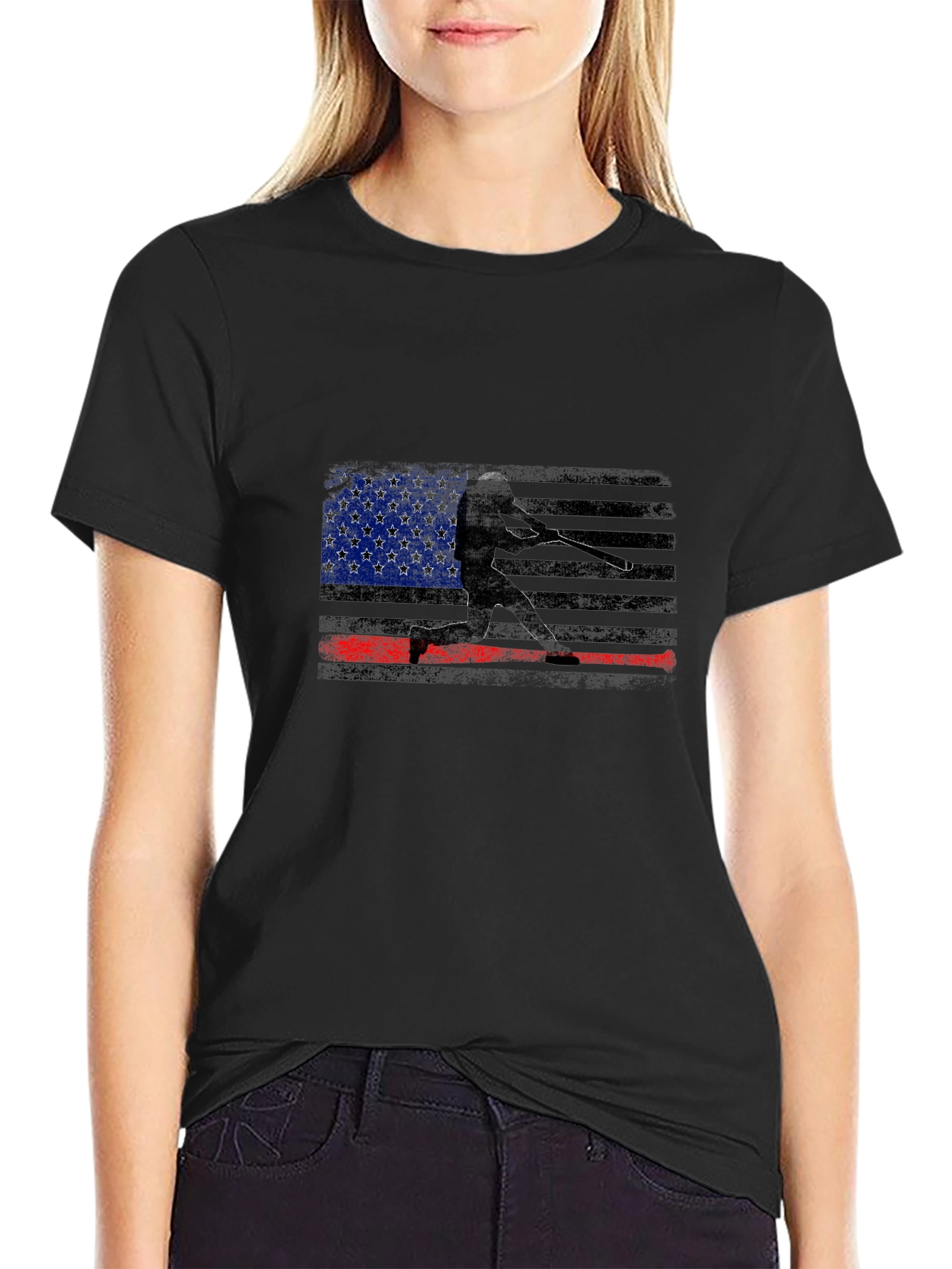 USA Flag Baseball Graphic Tee - Black