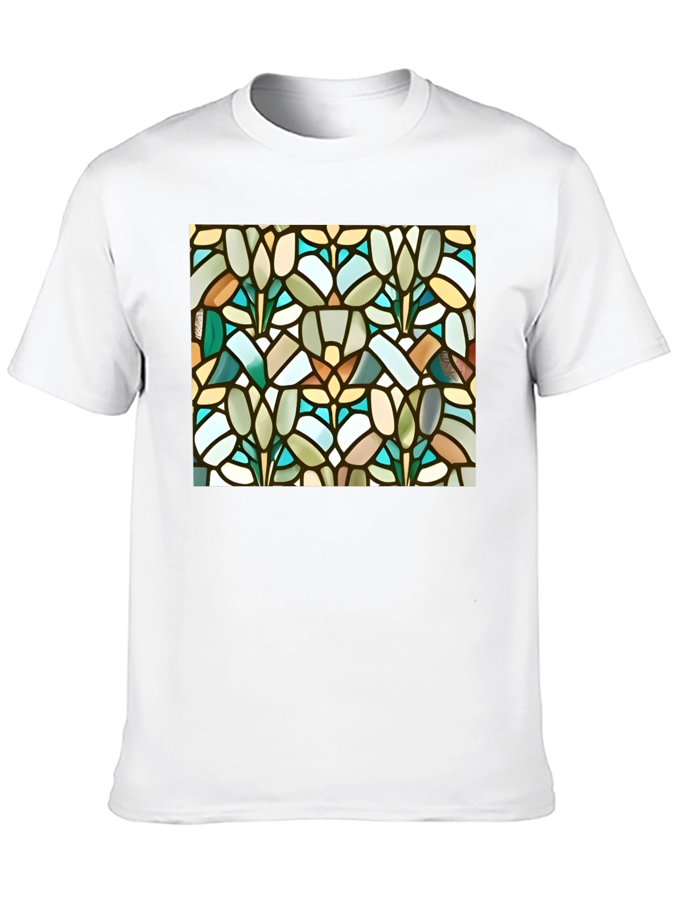 Stained Glass Floral Pattern Black Tee