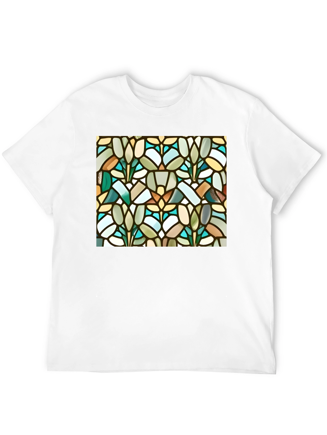 Stained Glass Floral Pattern Black Tee