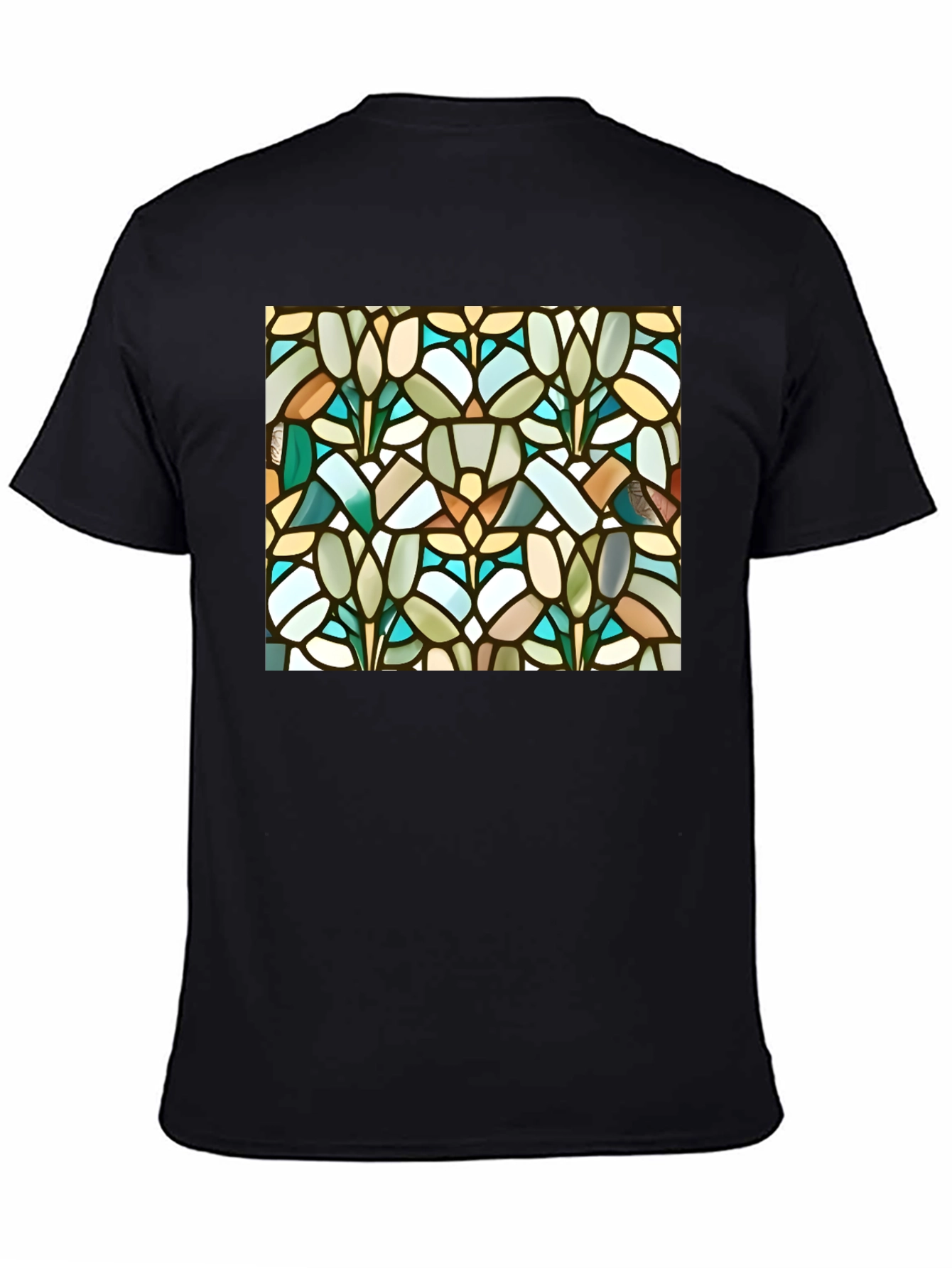 Stained Glass Floral Pattern Black Tee