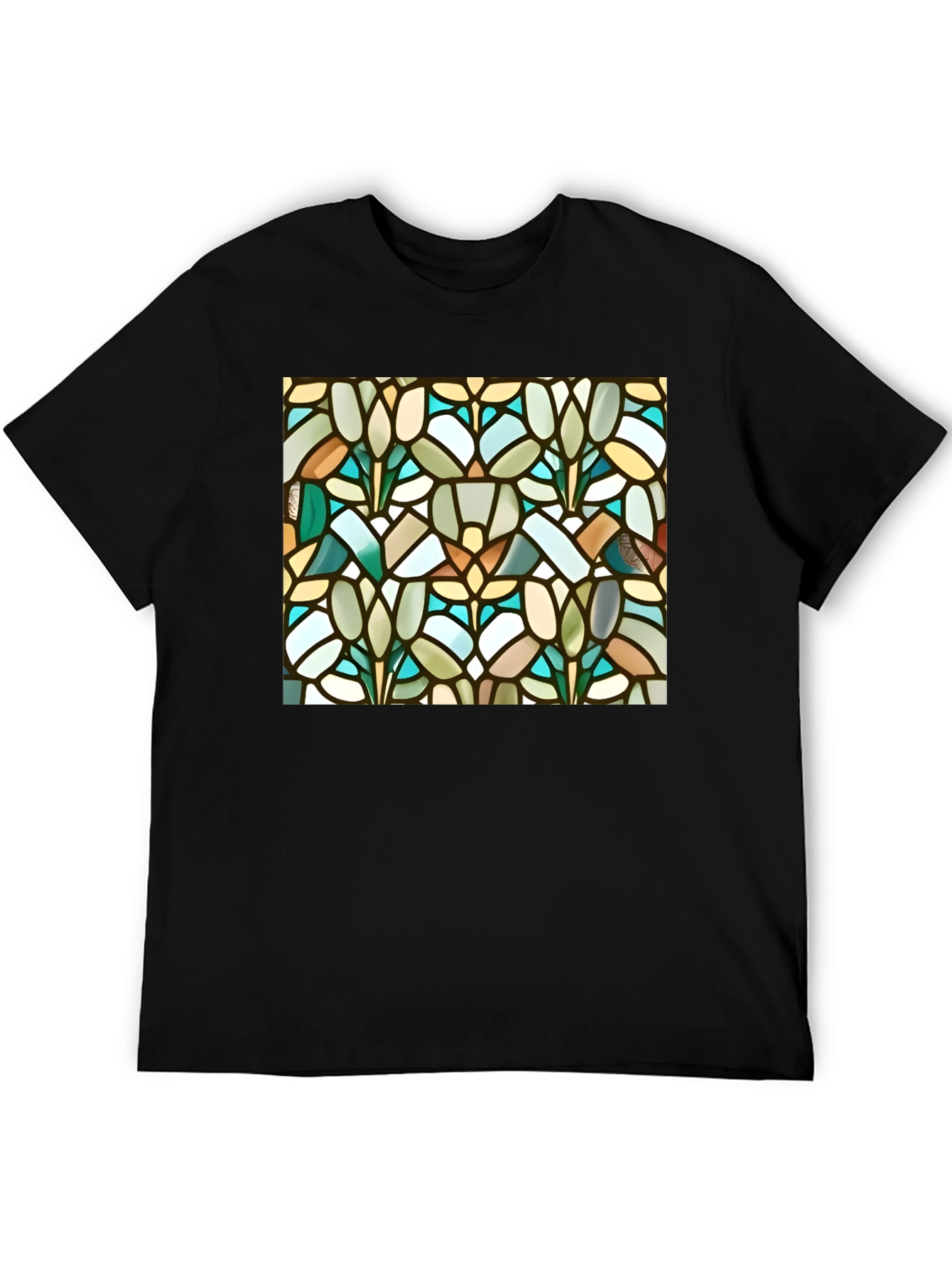 Stained Glass Floral Pattern Black Tee