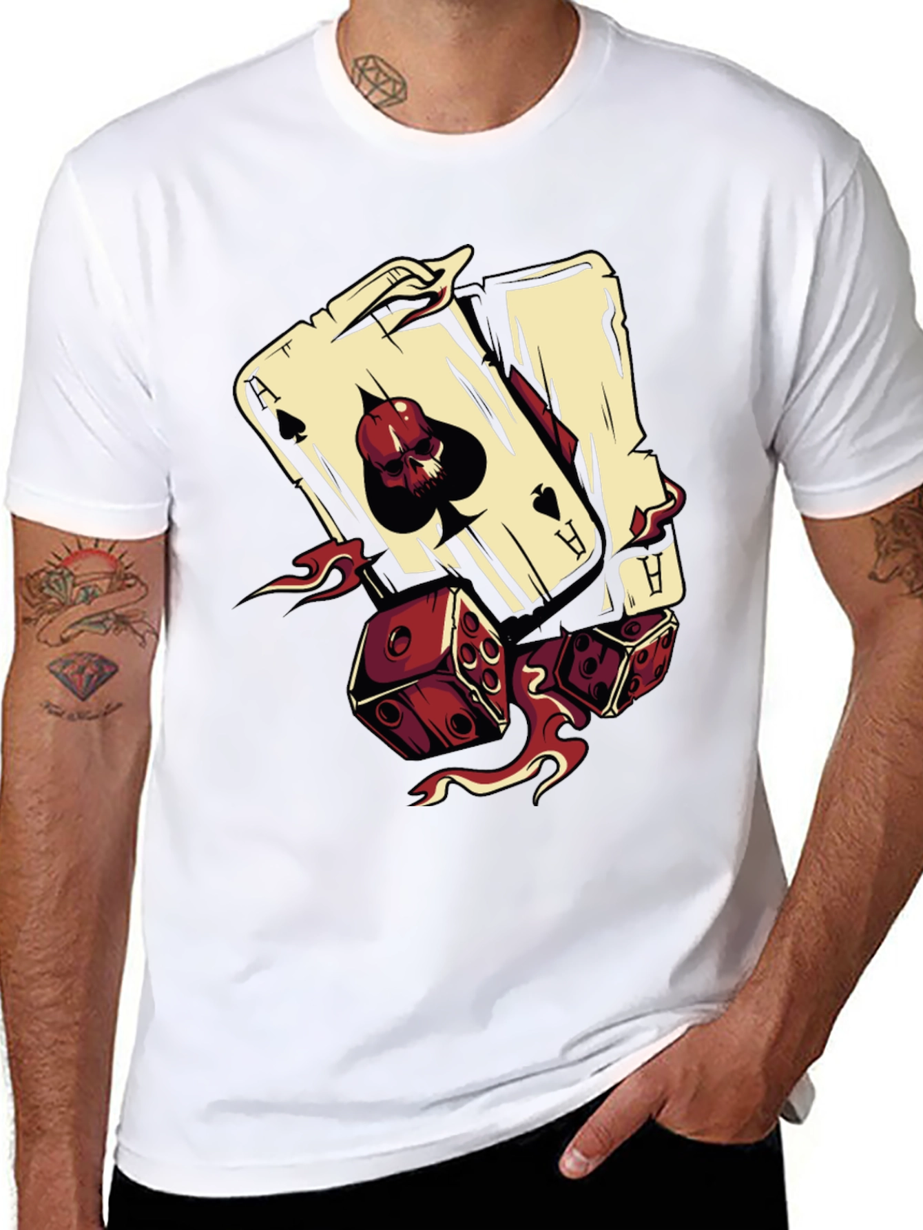 Skull Ace and Dice Graphic T-Shirt