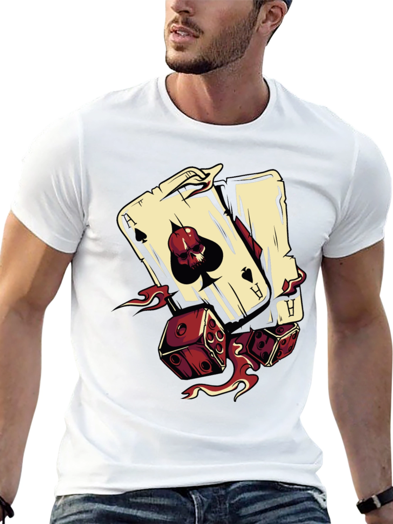 Skull Ace and Dice Graphic T-Shirt