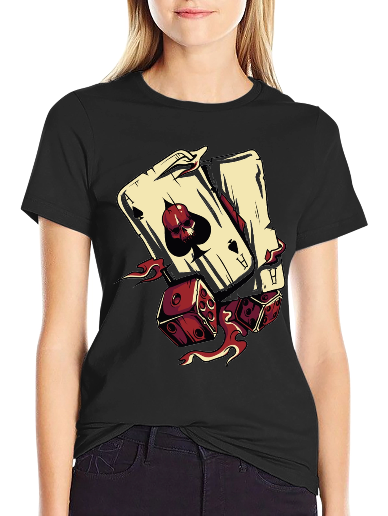 Skull Ace and Dice Graphic T-Shirt