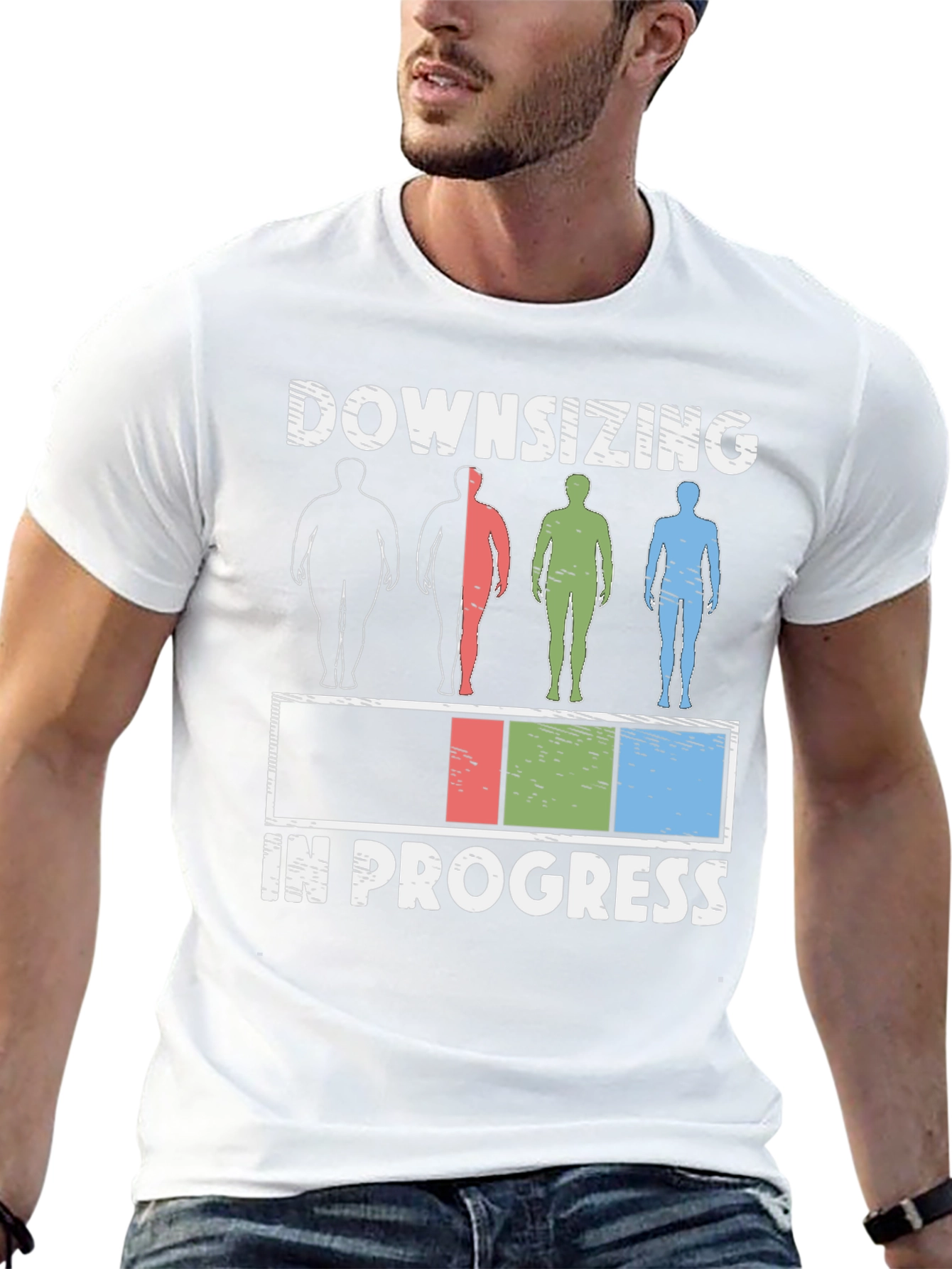 Downsizing in Progress Funny Weight Loss T-Shirt