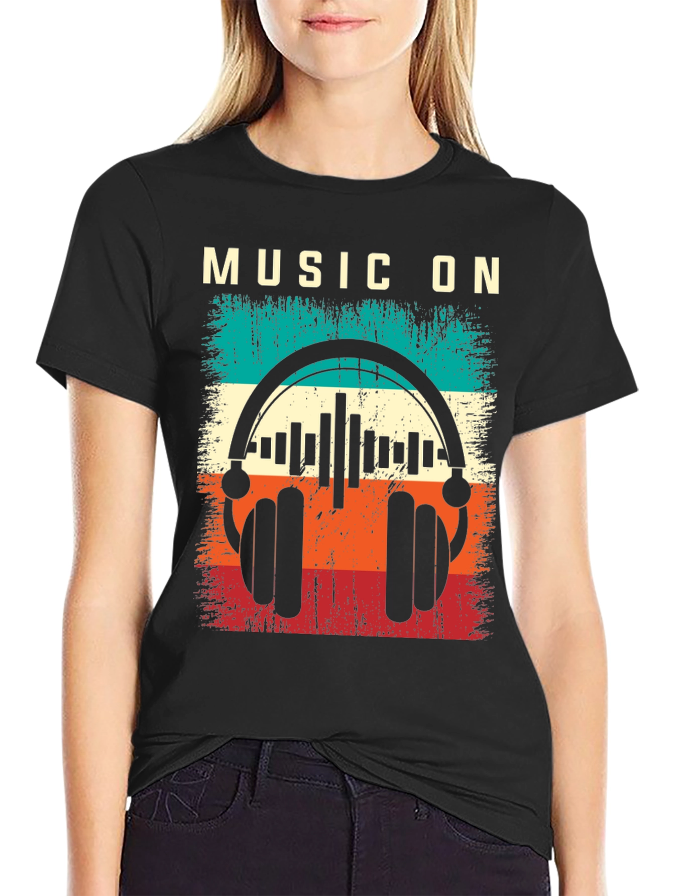 Music On Graphic T-Shirt Retro Style