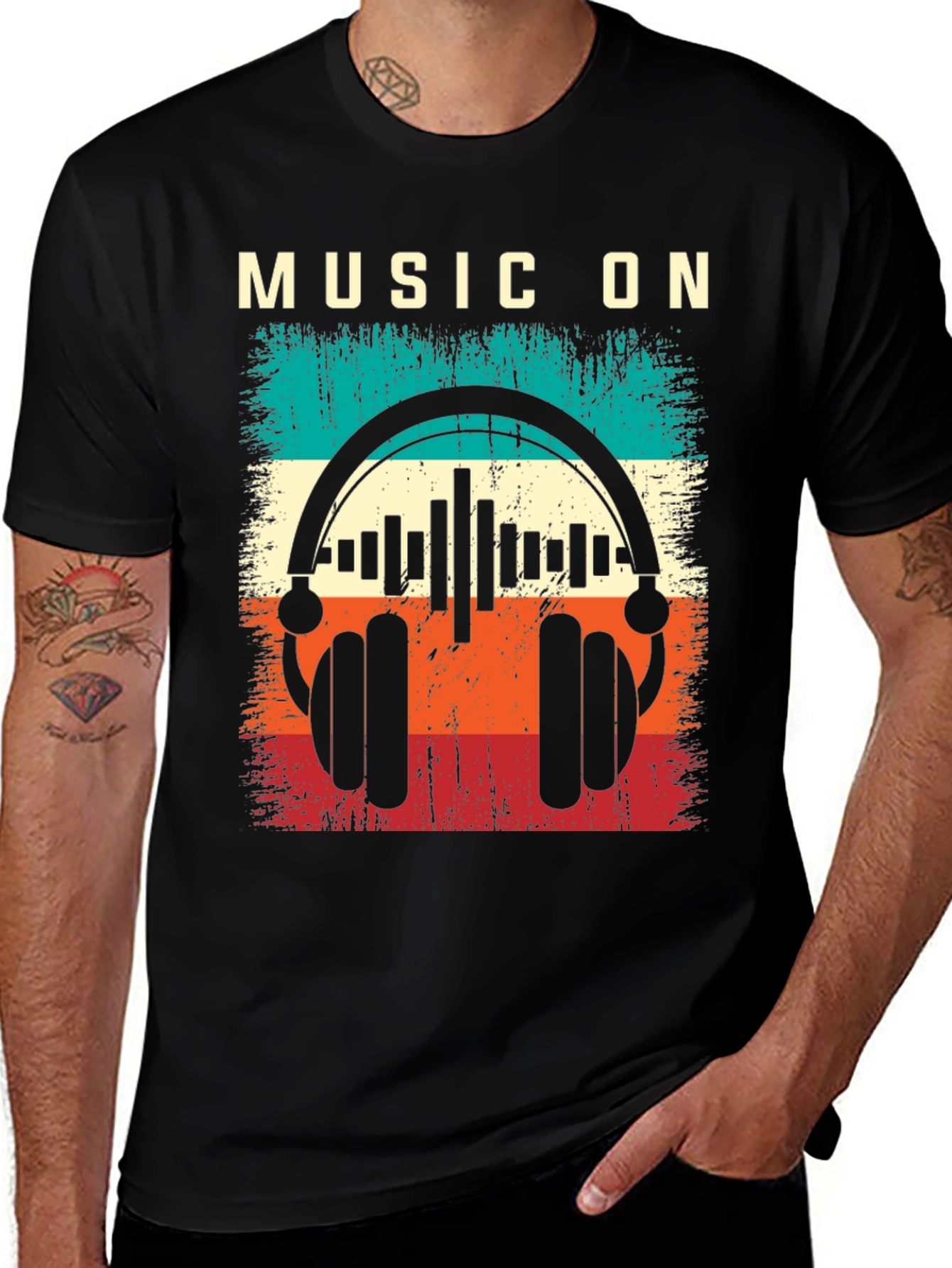 Music On Graphic T-Shirt Retro Style