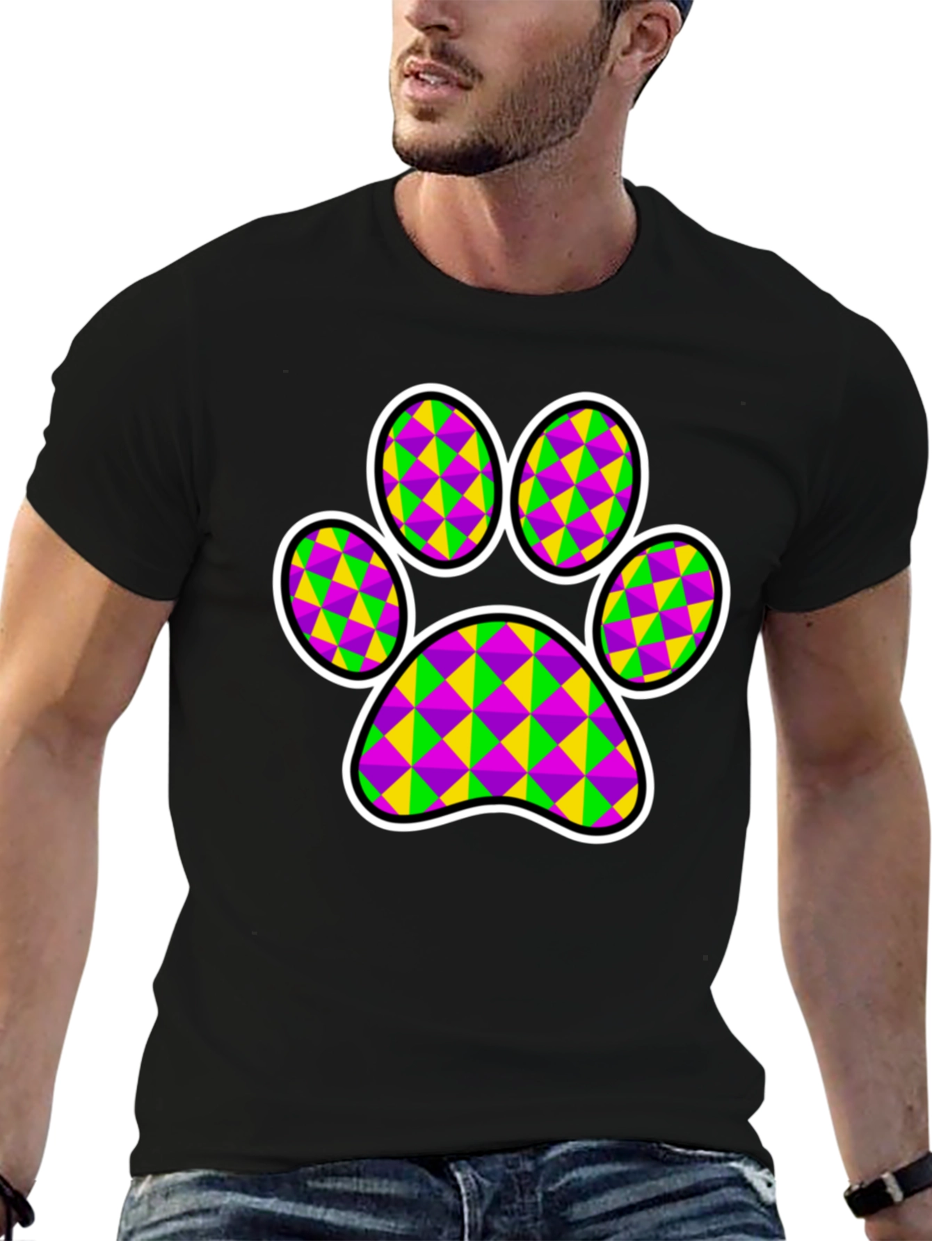 Mardi Gras Dog Paw Print T-Shirt