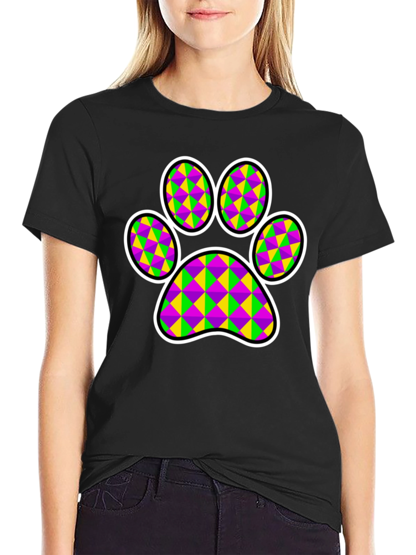 Mardi Gras Dog Paw Print T-Shirt
