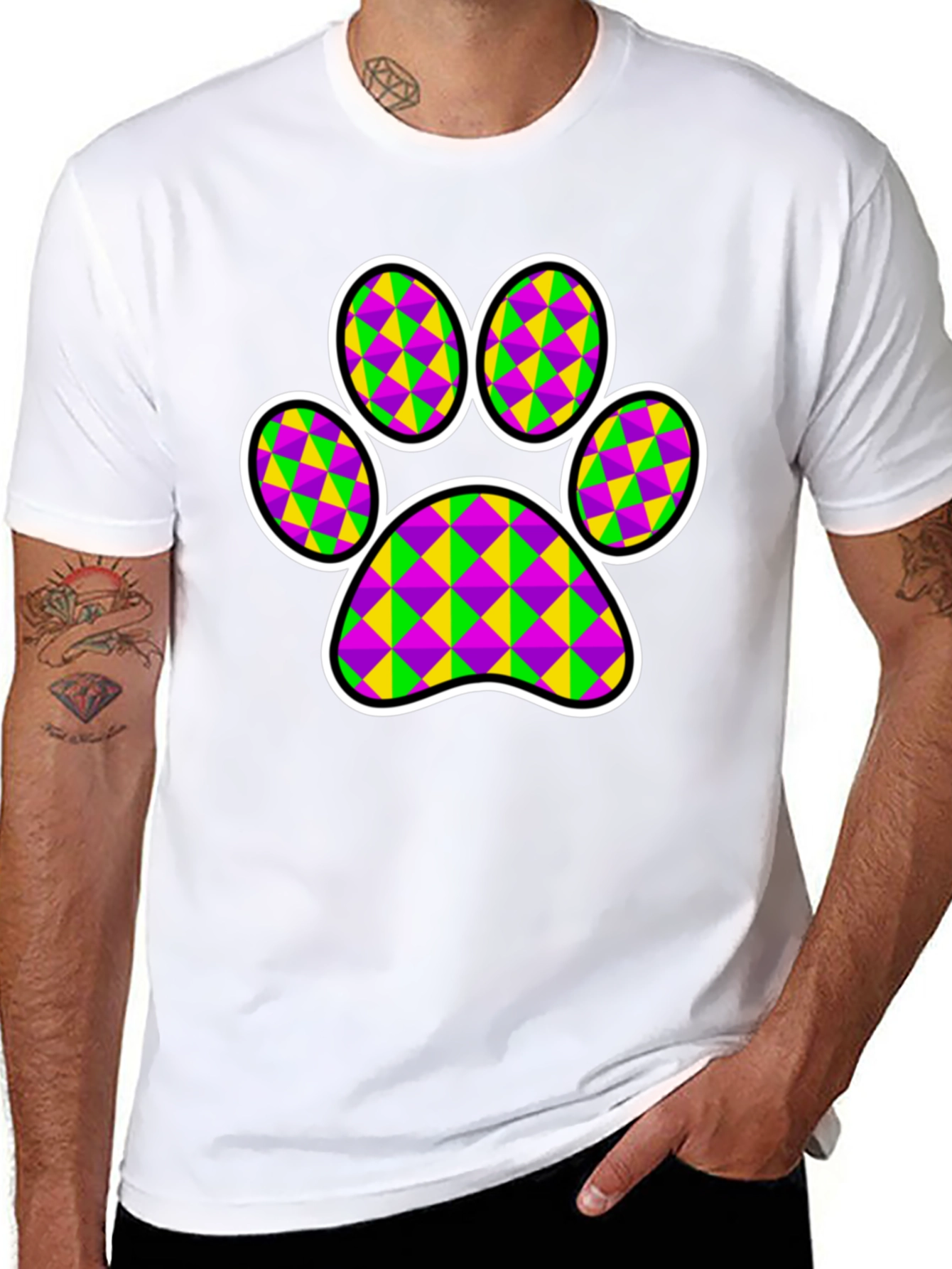 Mardi Gras Dog Paw Print T-Shirt