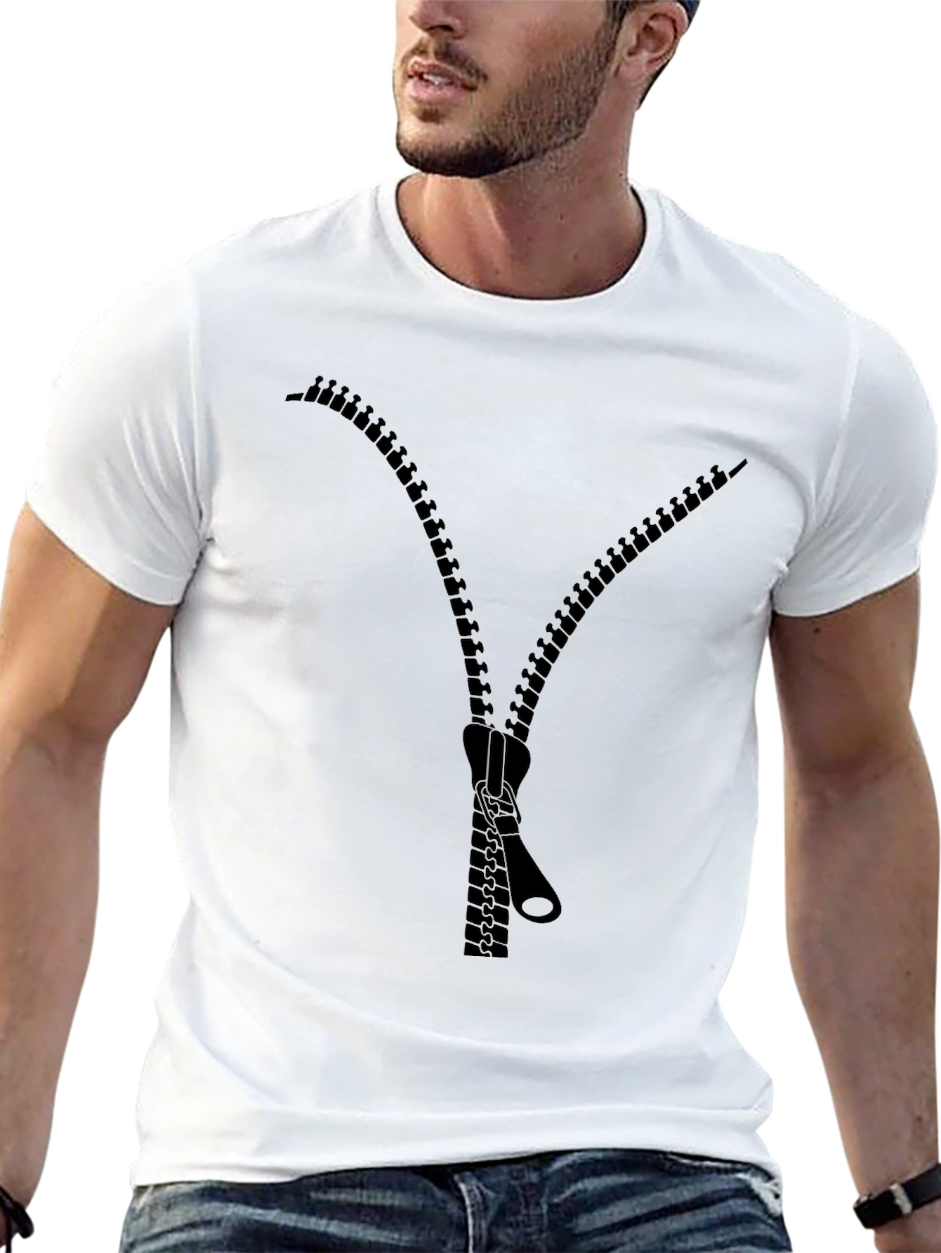 Novelty Zipper Graphic T-Shirt