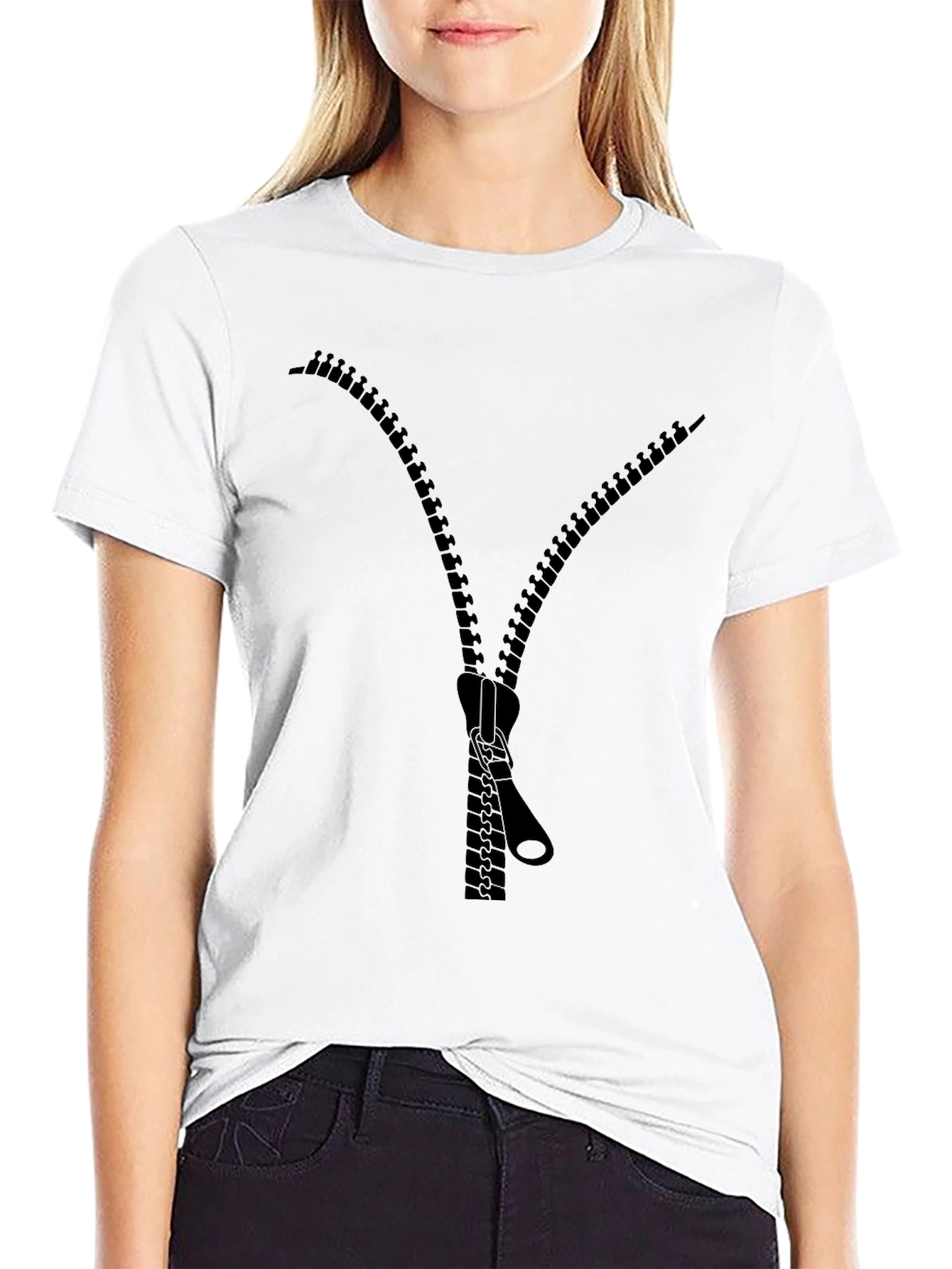 Novelty Zipper Graphic T-Shirt