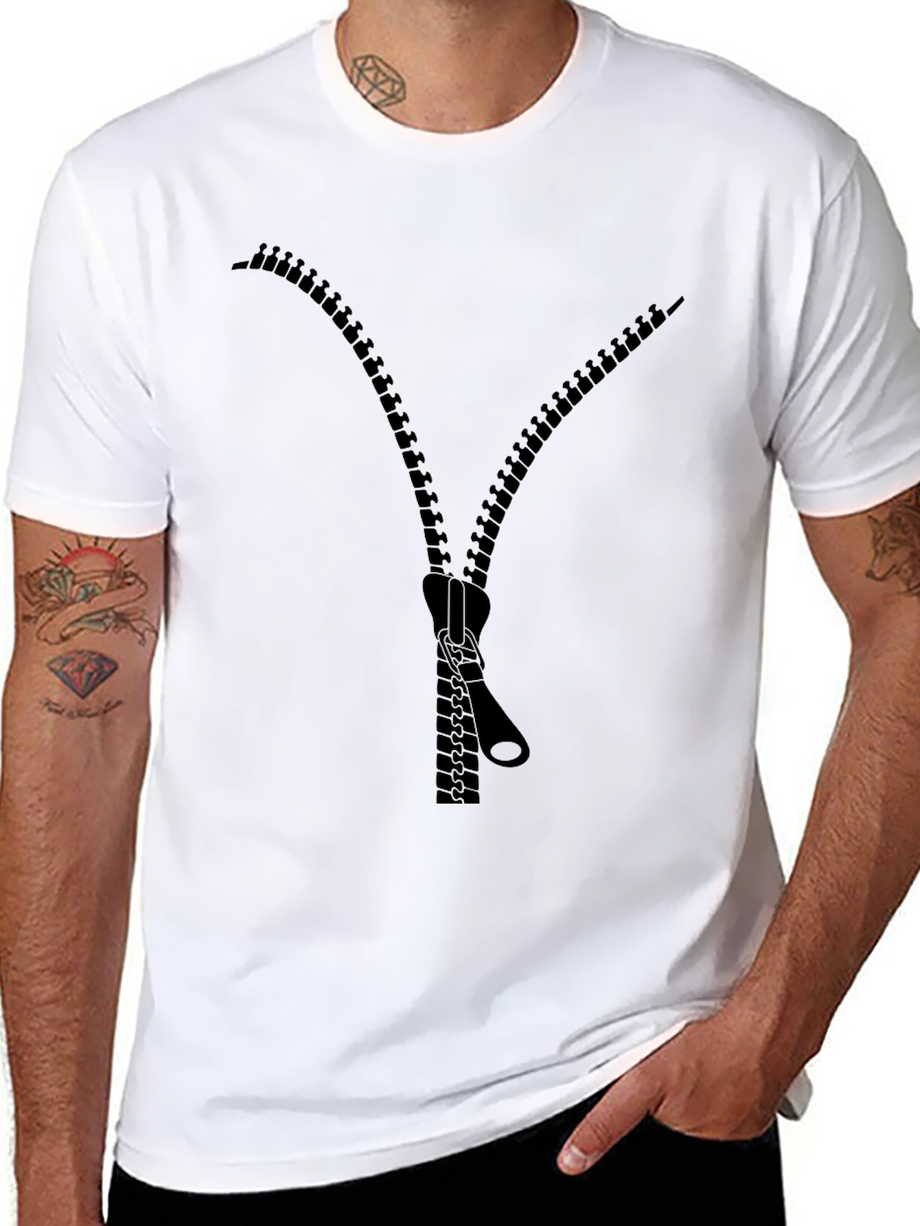 Novelty Zipper Graphic T-Shirt