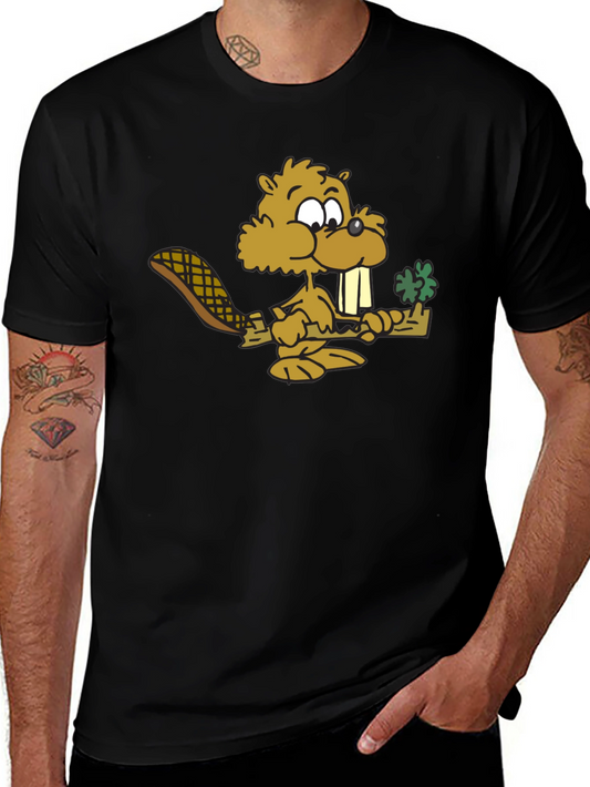 Funny Beaver Graphic Tee - Black Cotton T-Shirt