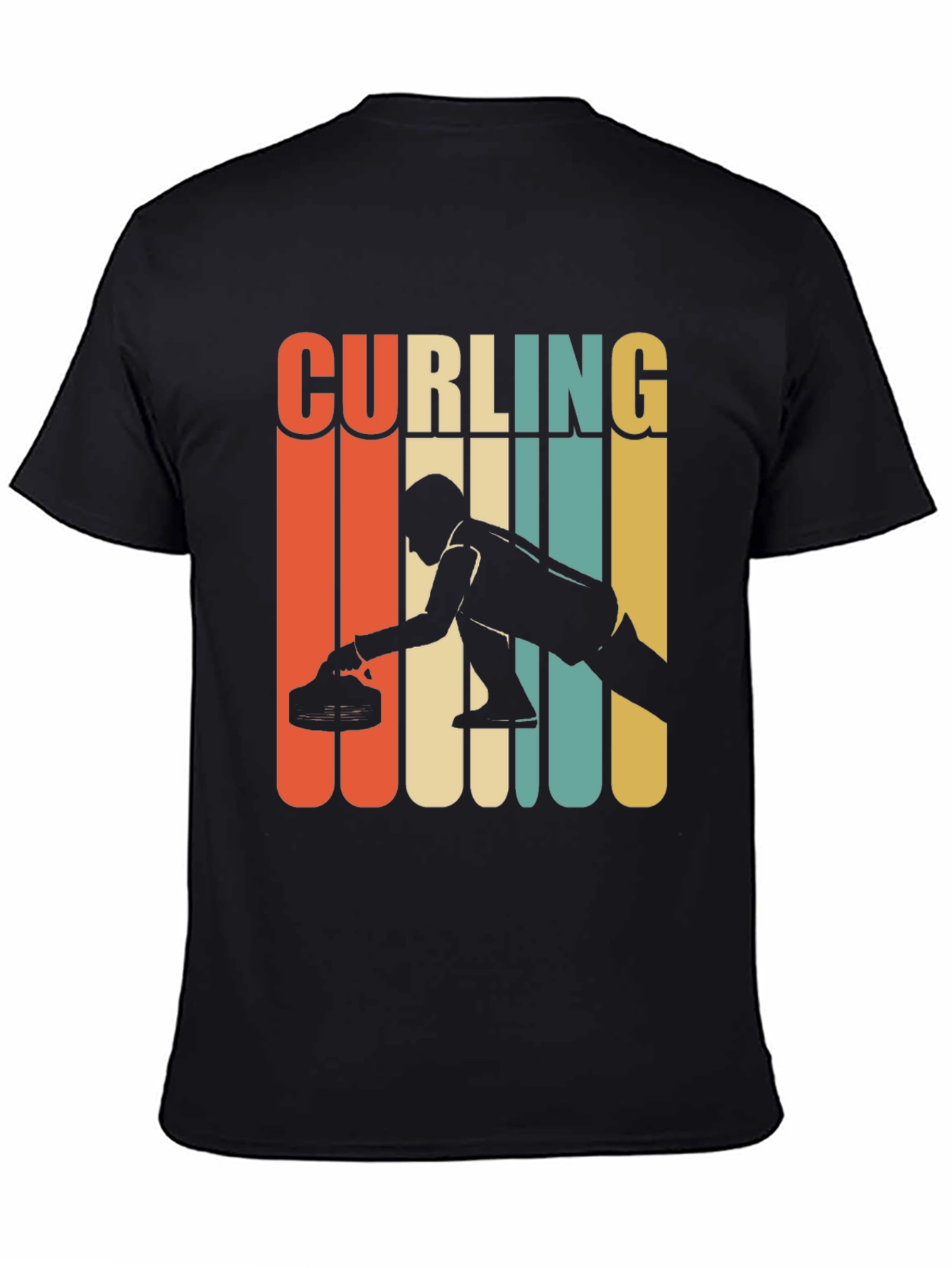 Curling Retro Style Graphic T-Shirt - Black