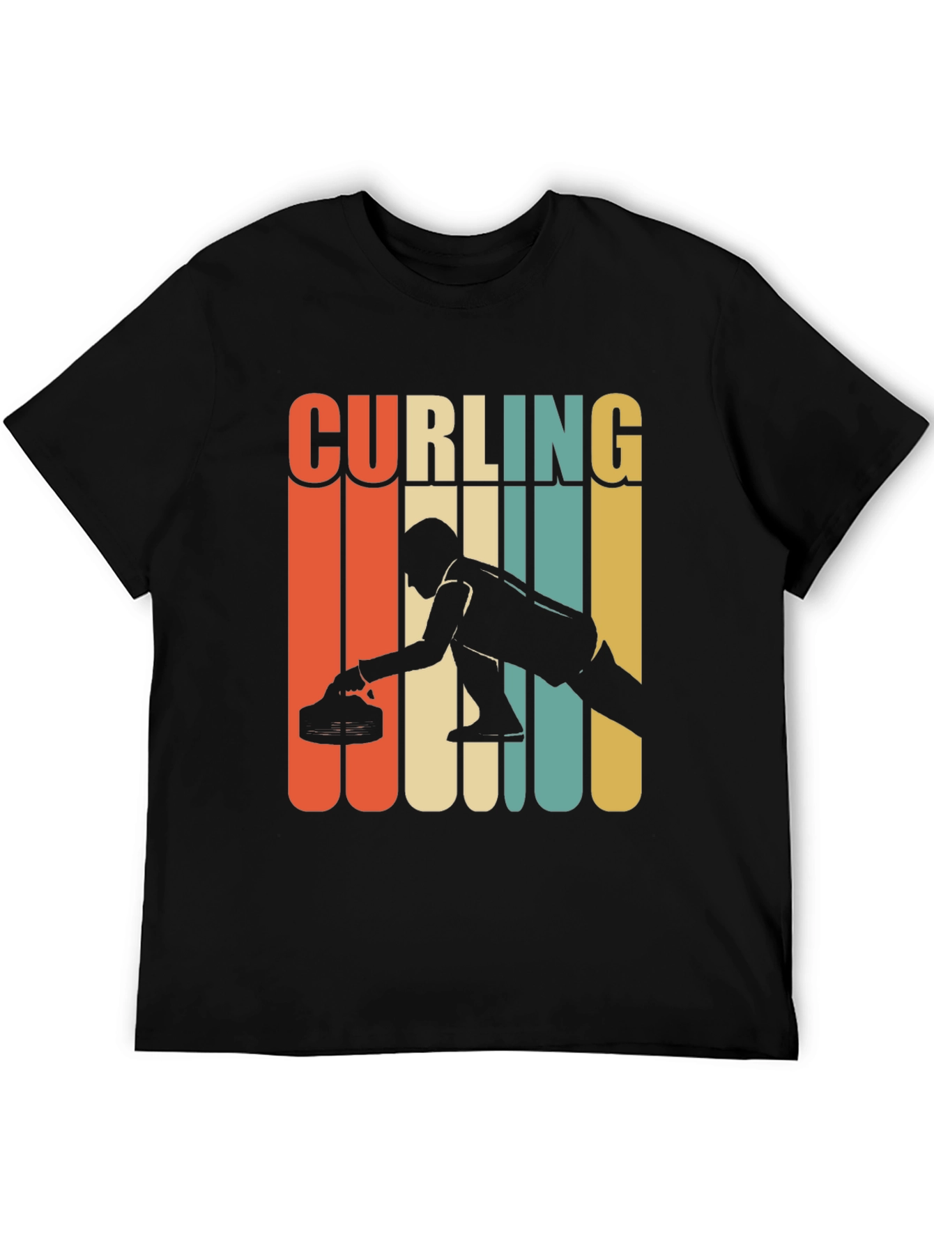 Curling Retro Style Graphic T-Shirt - Black