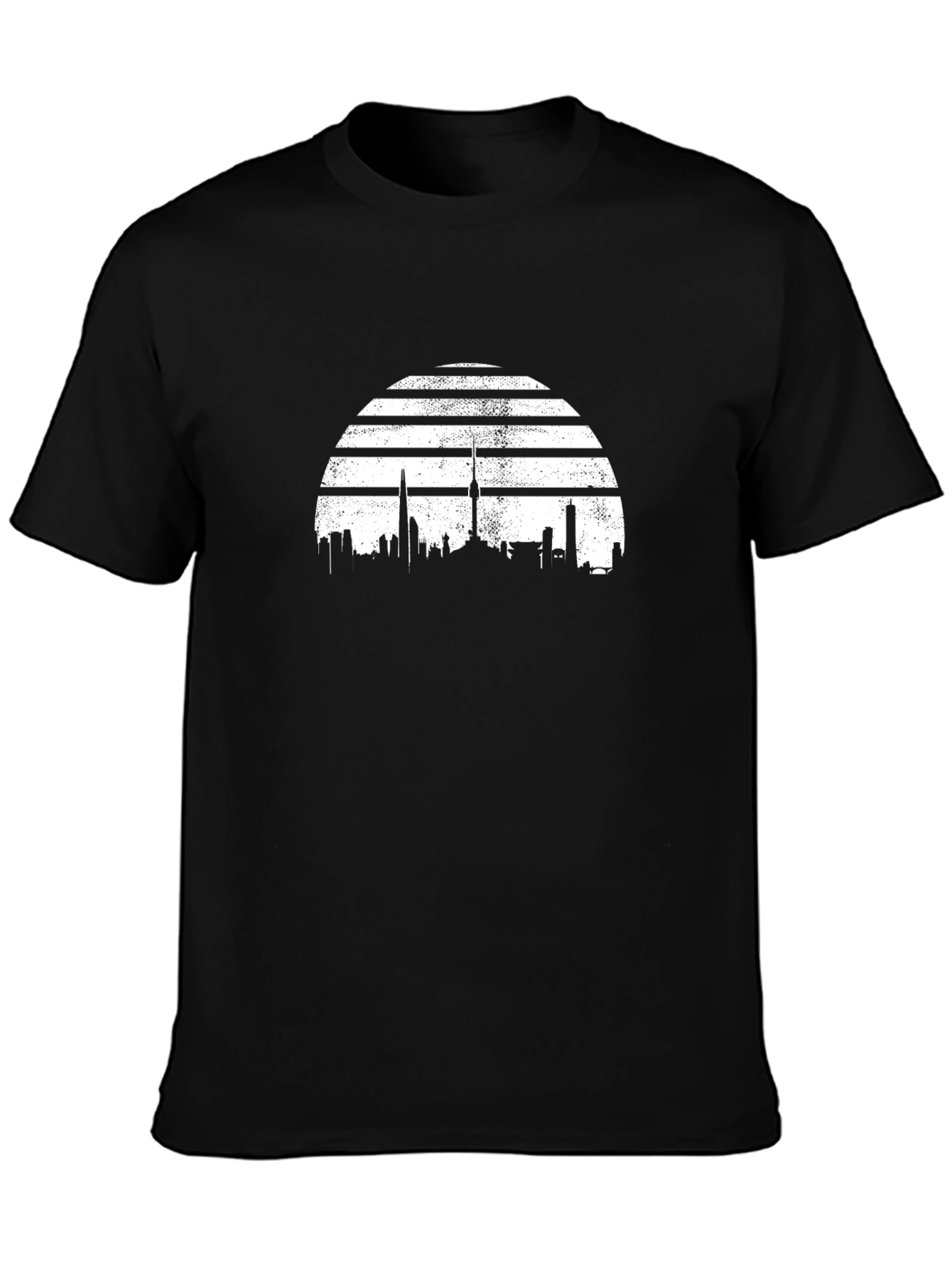 Cityscape Graphic Tee - Retro Style Black T-Shirt