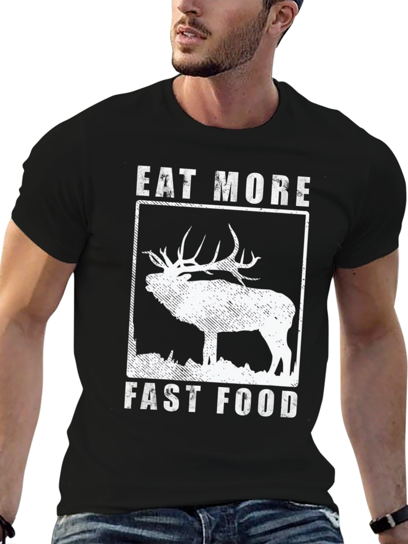 Eat More Fast Food Deer Graphic T-Shirt