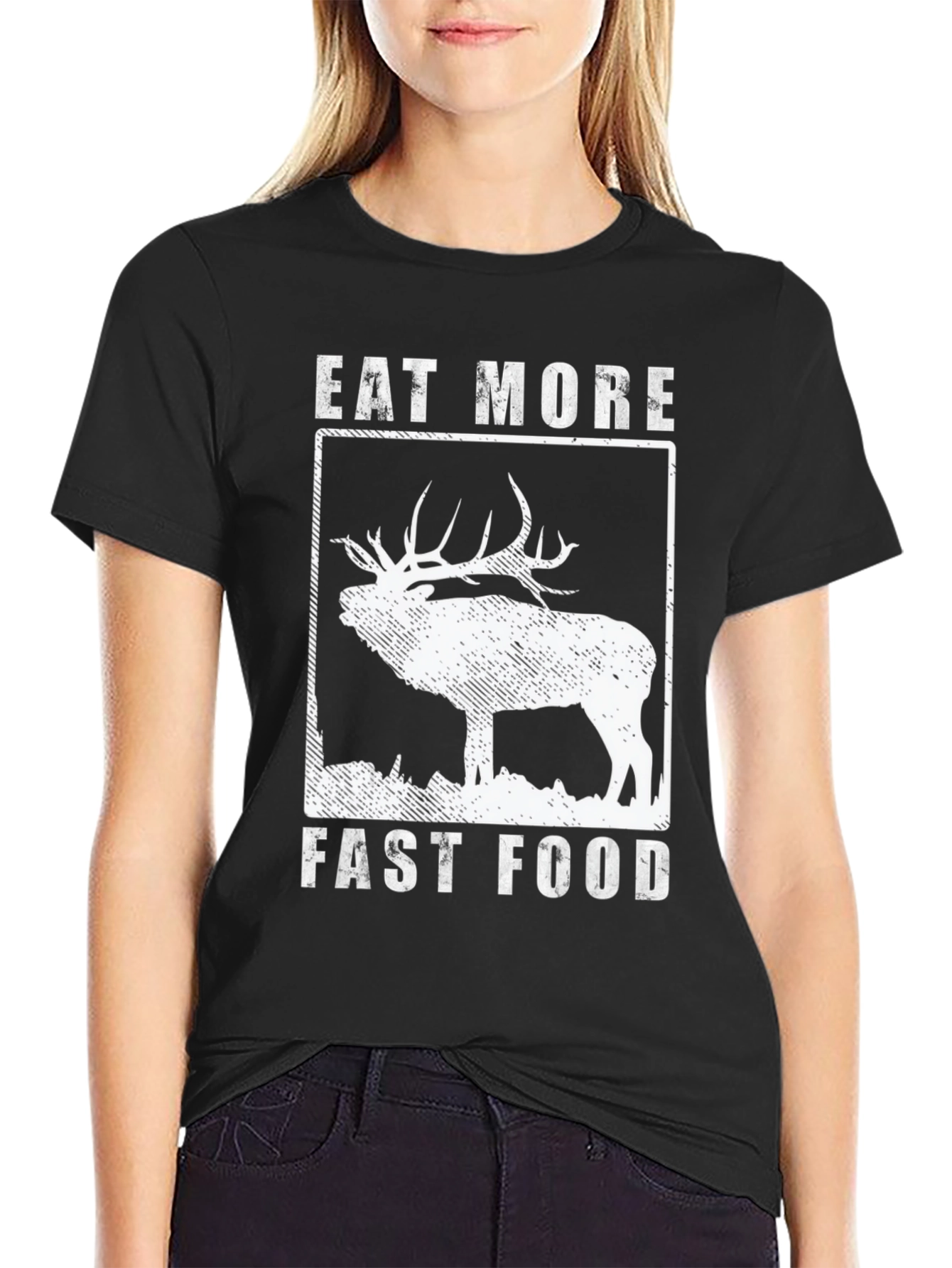 Eat More Fast Food Deer Graphic T-Shirt