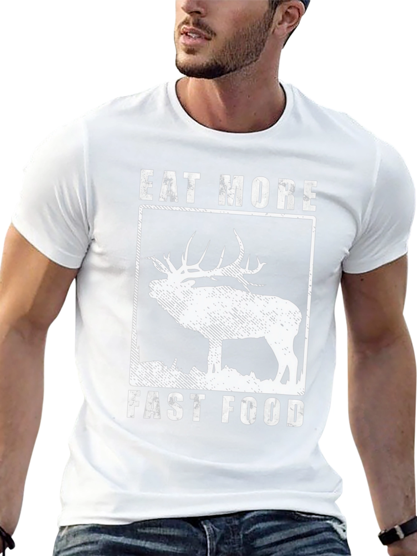 Eat More Fast Food Deer Graphic T-Shirt