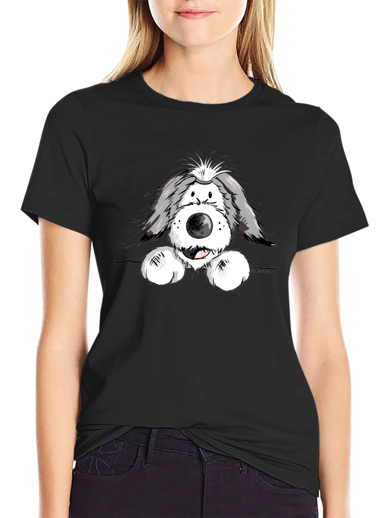 Cartoon Dog Graphic Black T-Shirt