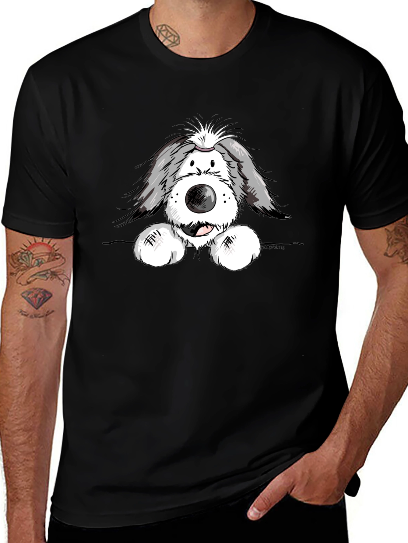 Cartoon Dog Graphic Black T-Shirt
