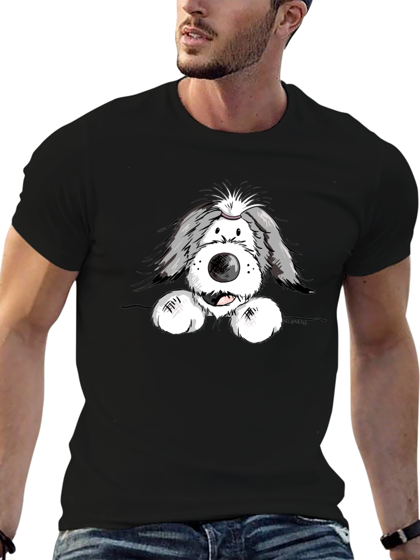 Cartoon Dog Graphic Black T-Shirt