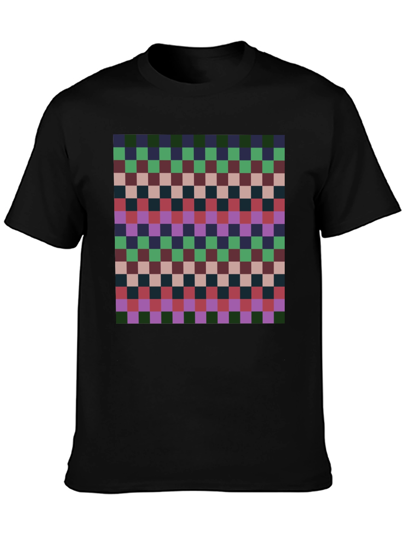 Retro Checkered Pattern Tee - Casual Style