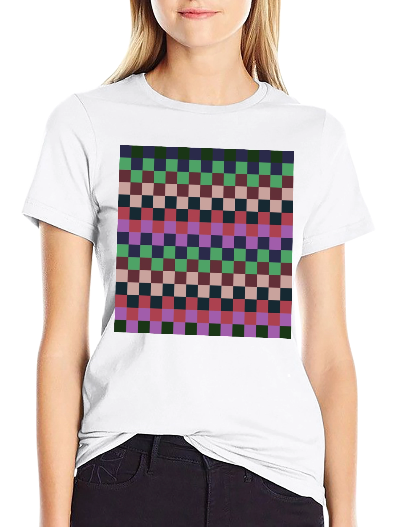 Retro Checkered Pattern Tee - Casual Style