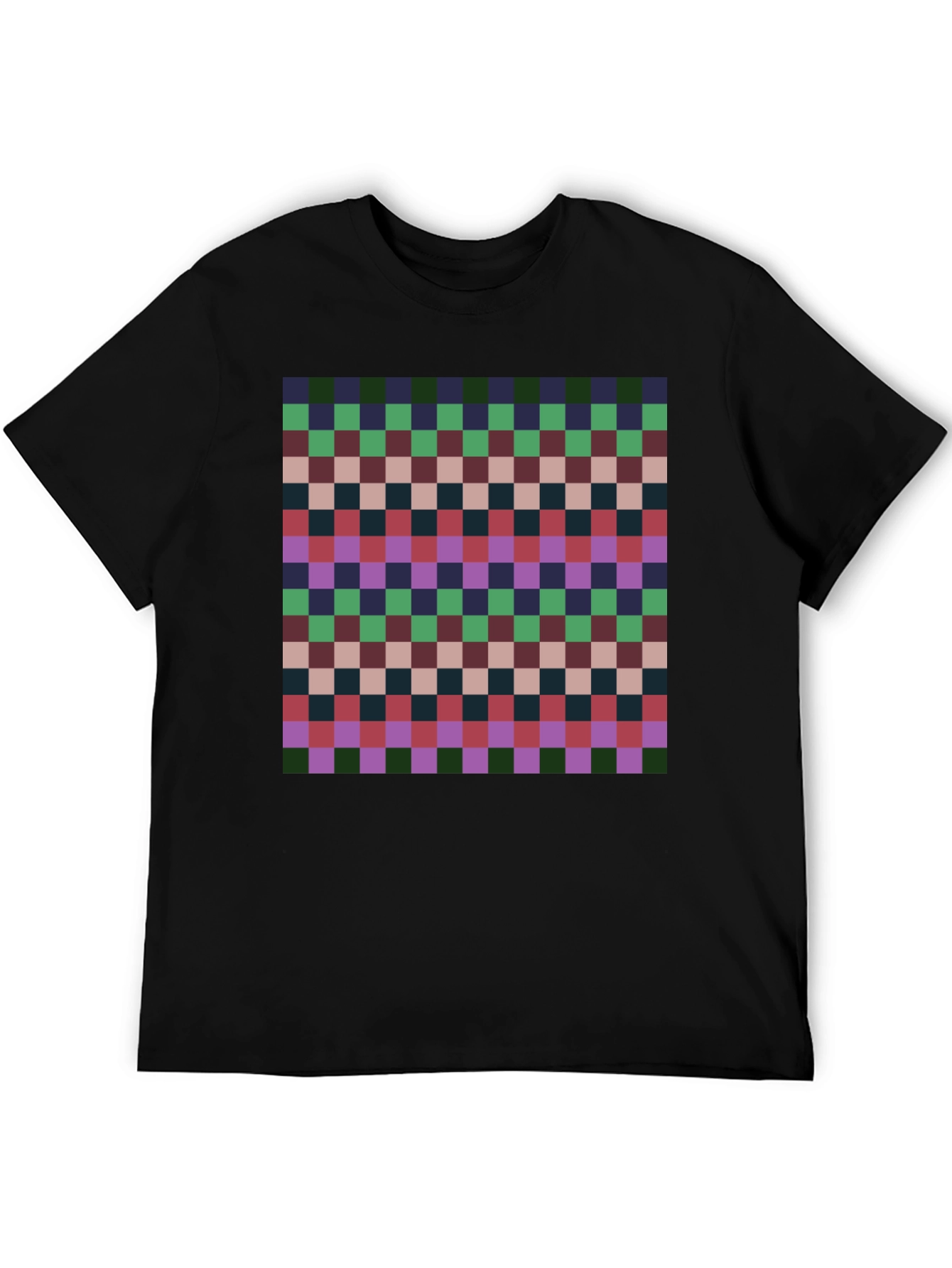 Retro Checkered Pattern Tee - Casual Style