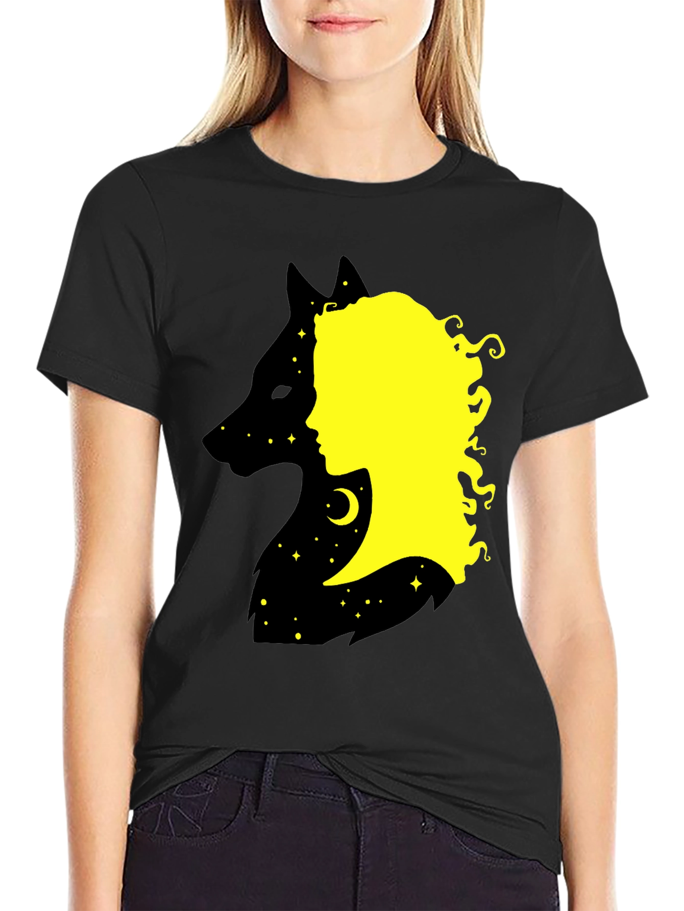 Wolf Girl Graphic T-Shirt - Black