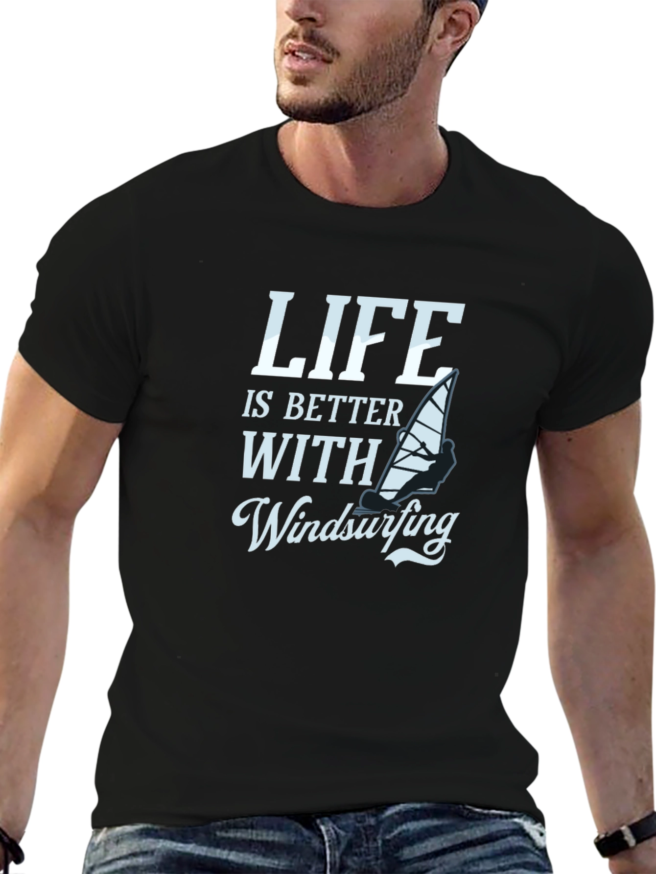 Life is Better with Windsurfing Black T-Shirt