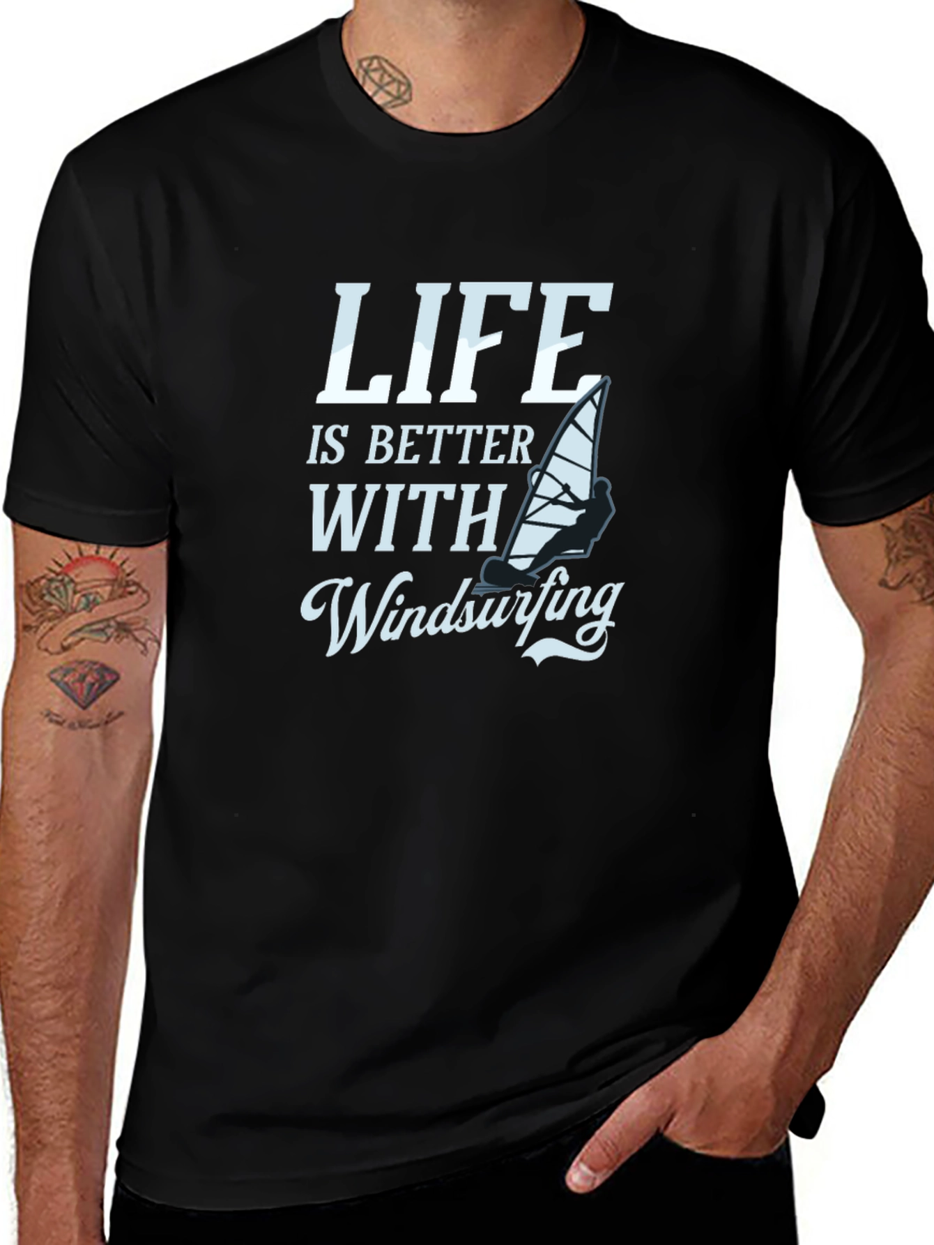 Life is Better with Windsurfing Black T-Shirt