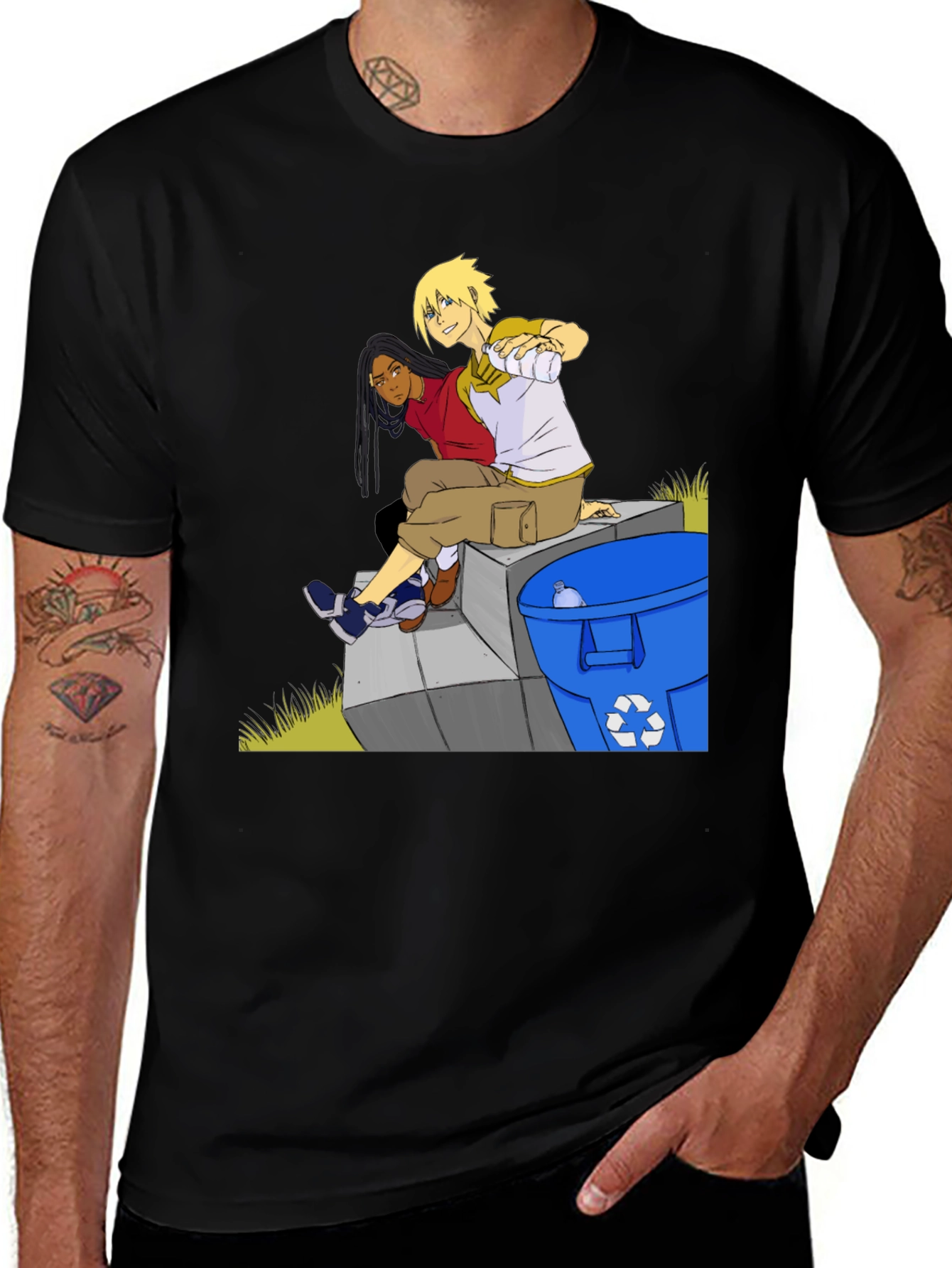 Anime Character Graphic T-Shirt - Black